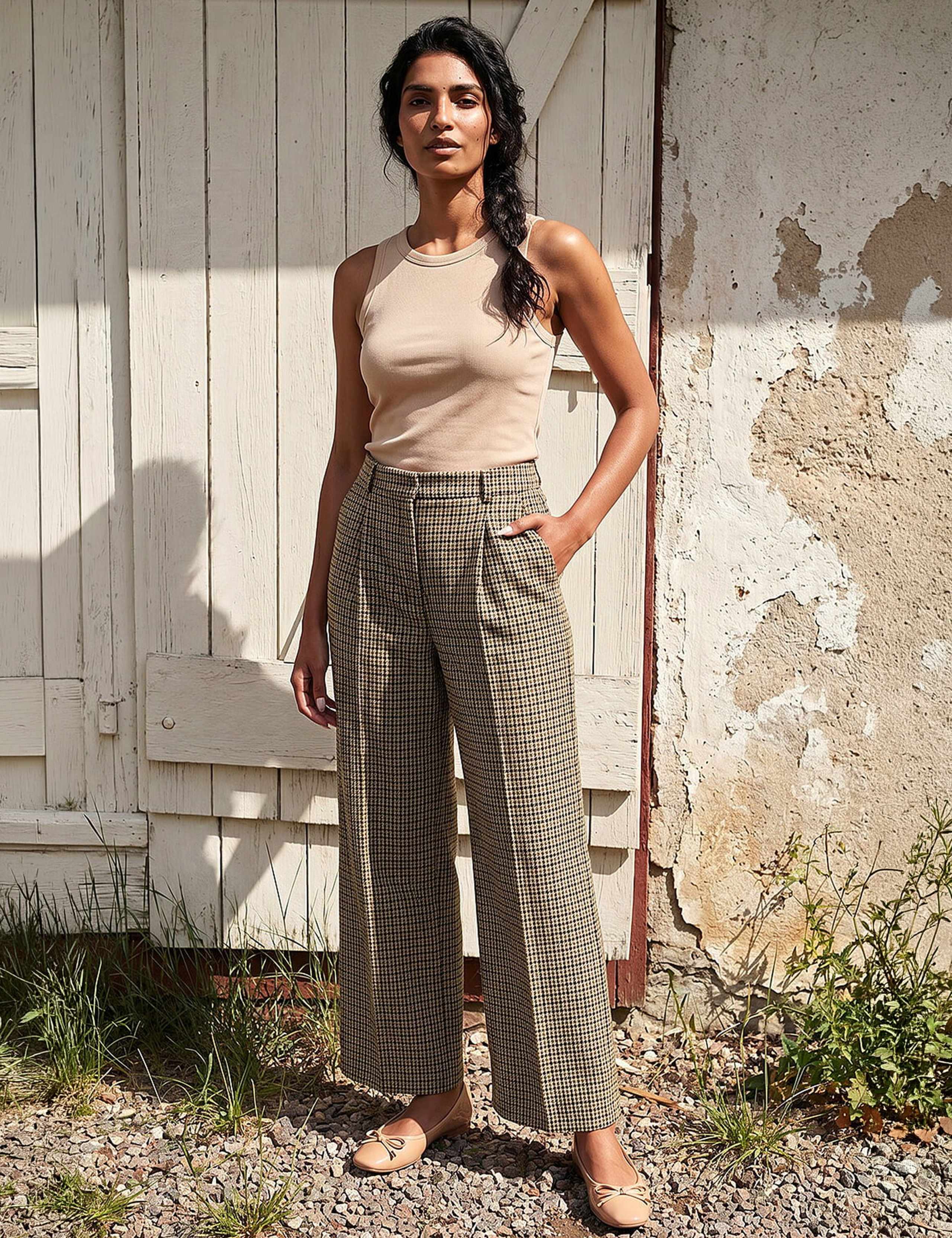 Tweed Wide Leg Trousers with Wool