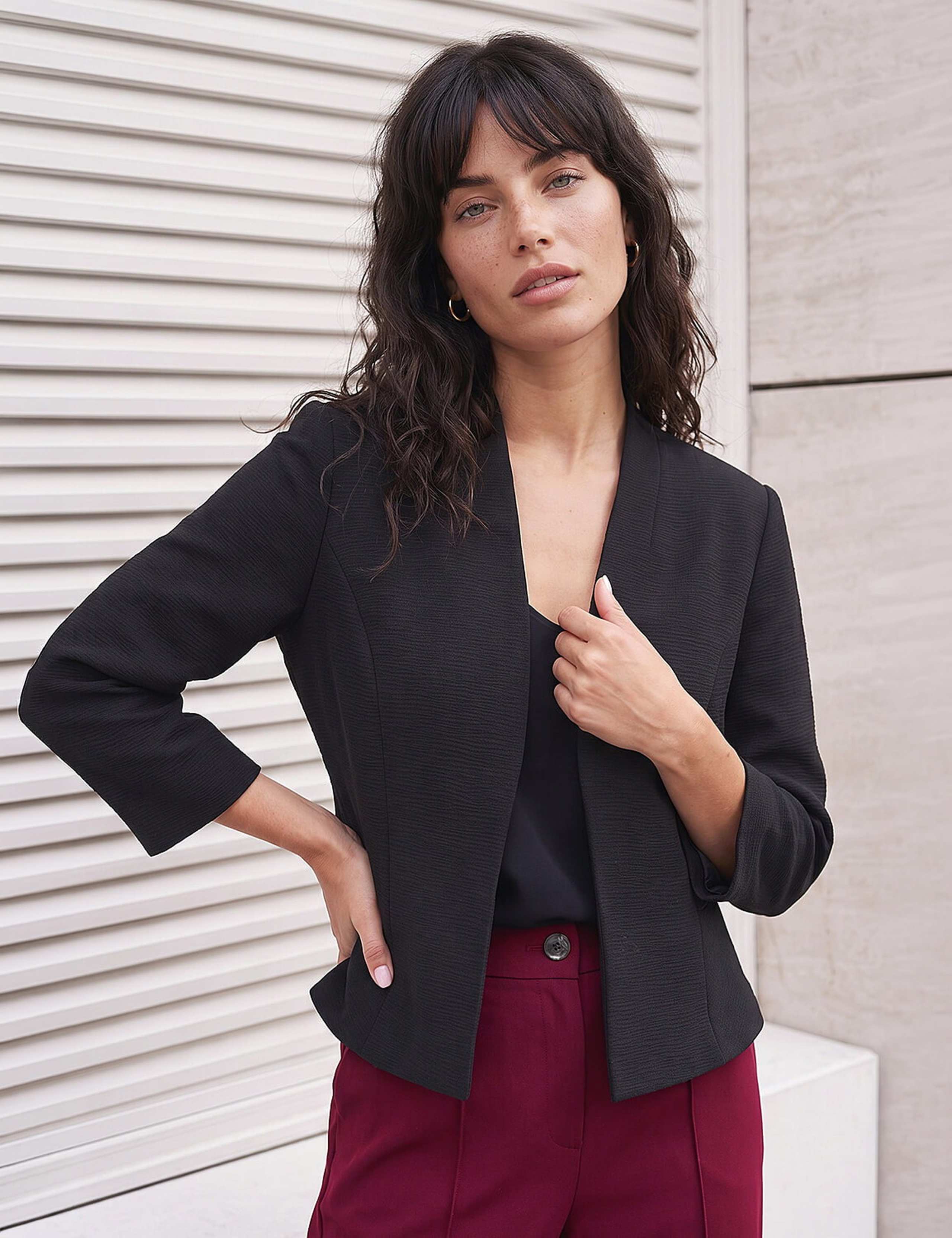 Textured Peplum Cropped Jacket