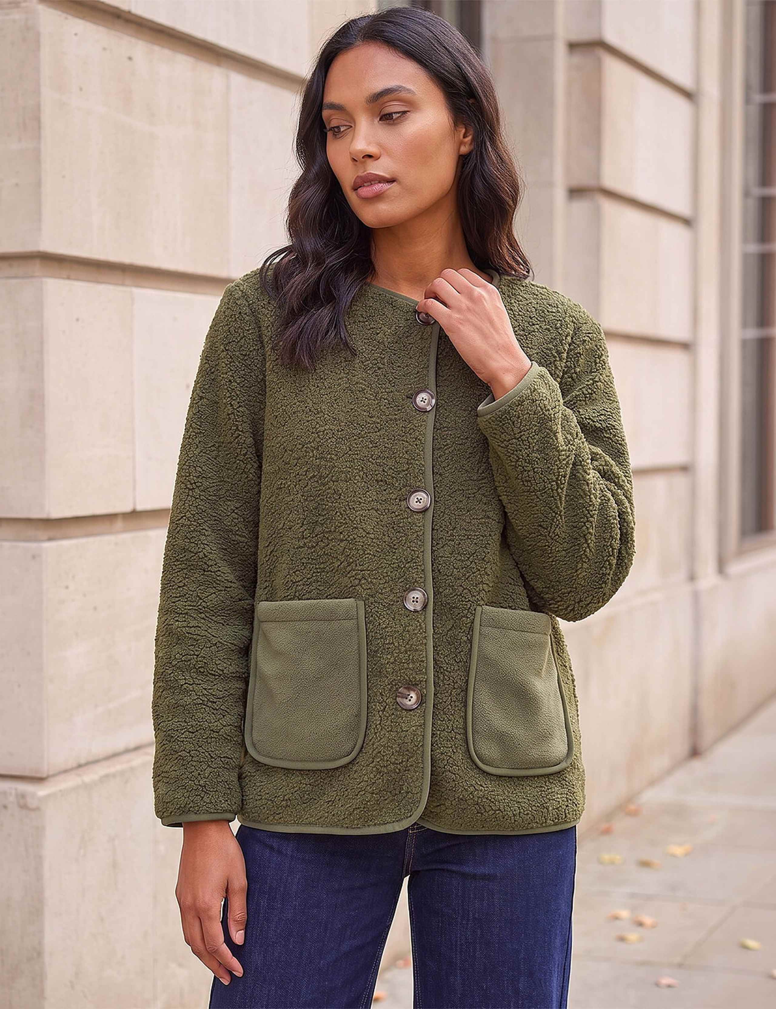Fleece Pocket Front Cropped Jacket