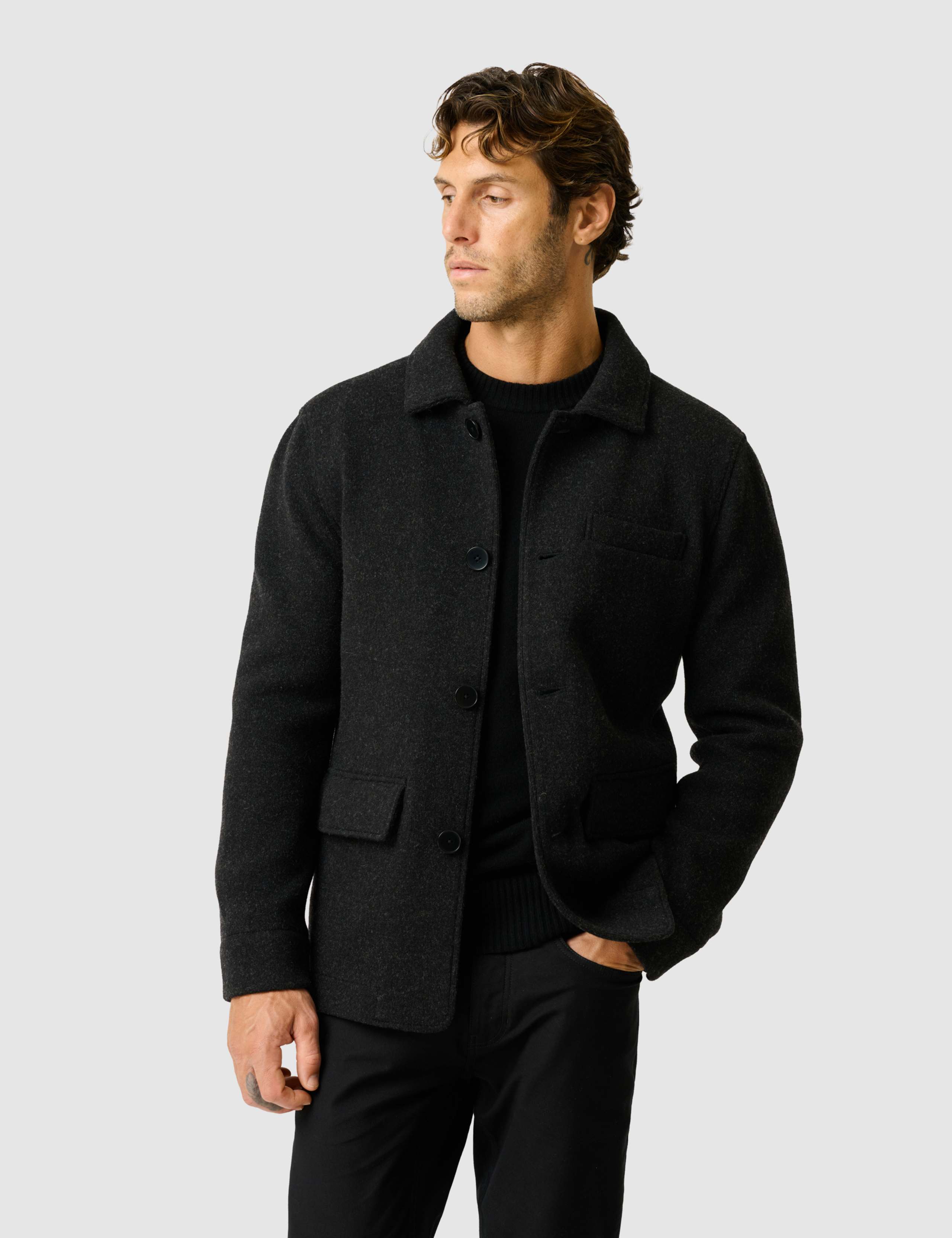 Wave Point Wool Rich Textured Overshirt