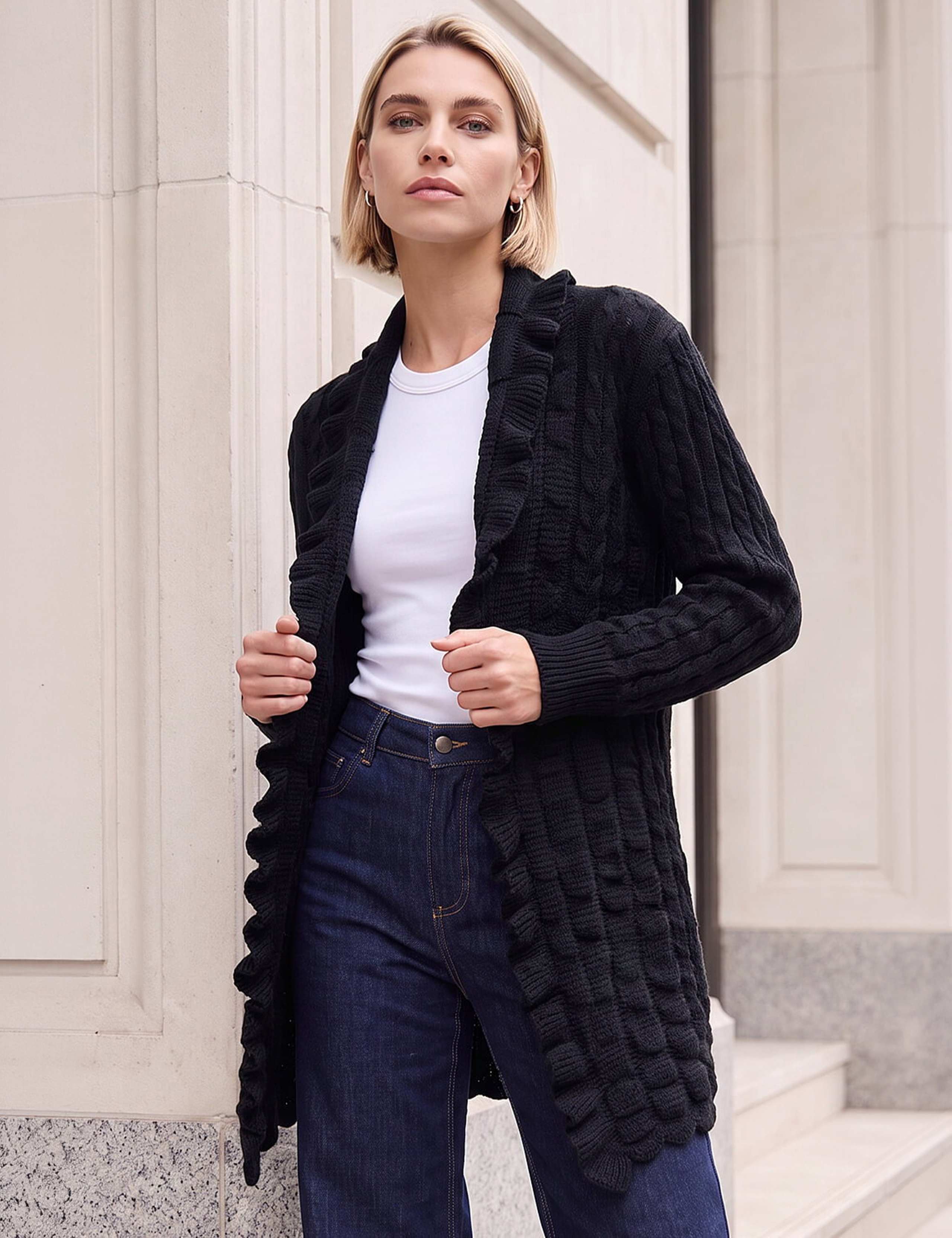 Longline Ruffle Detail Cardigan
