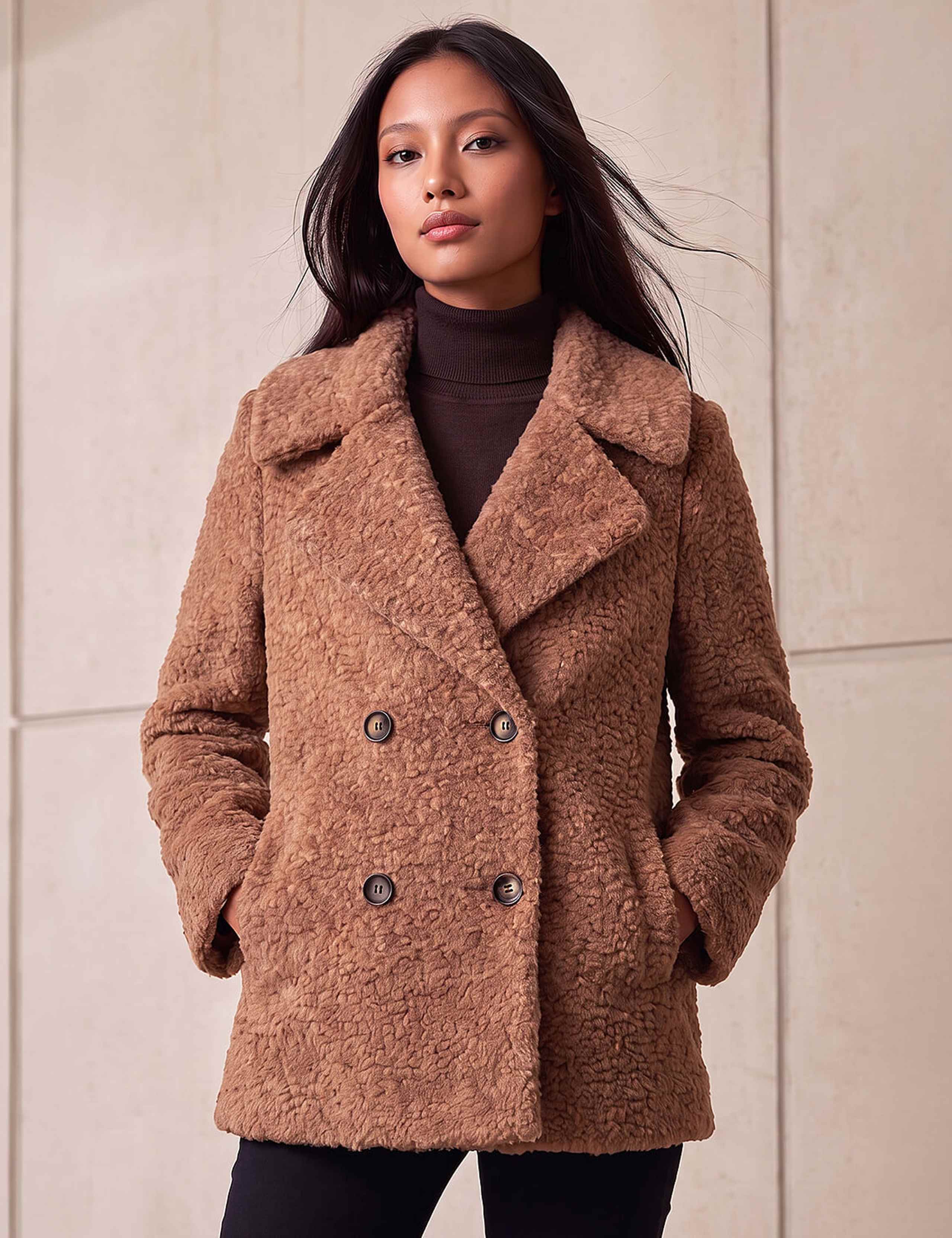 Petite Double Breasted Boucle Coat