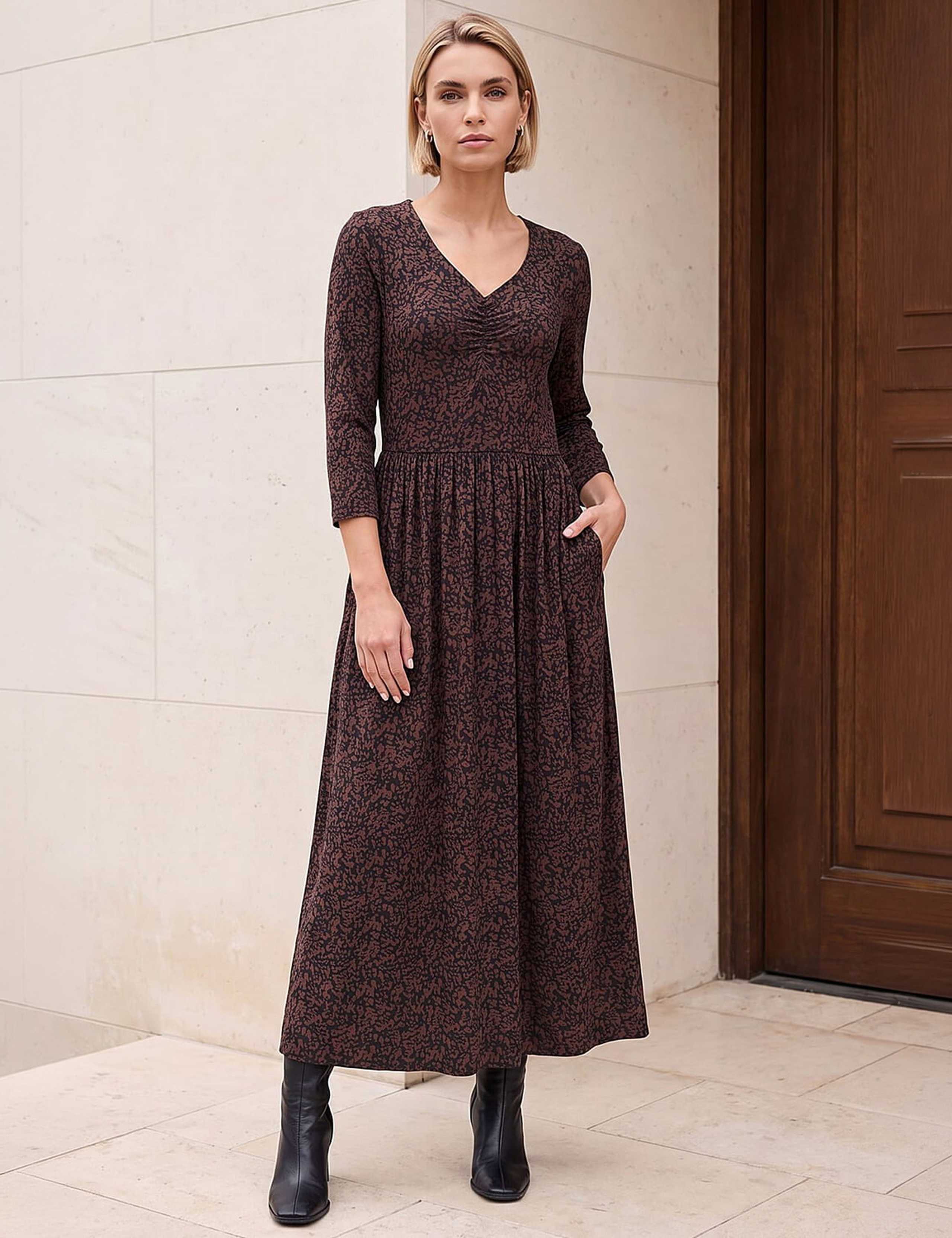 Speckled Print Ruched Midi Dress