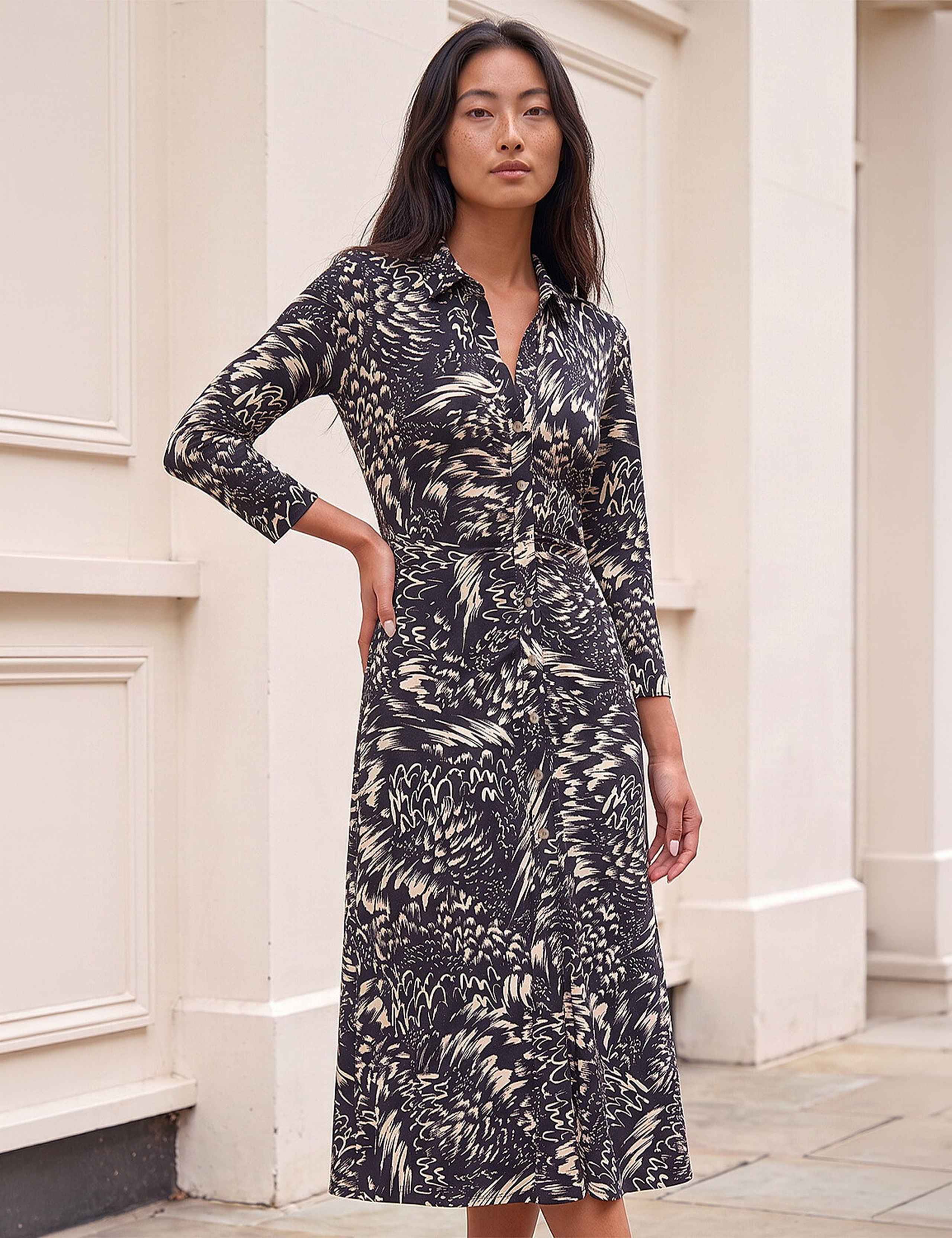 Collared Ruched Midi Shirt Dress