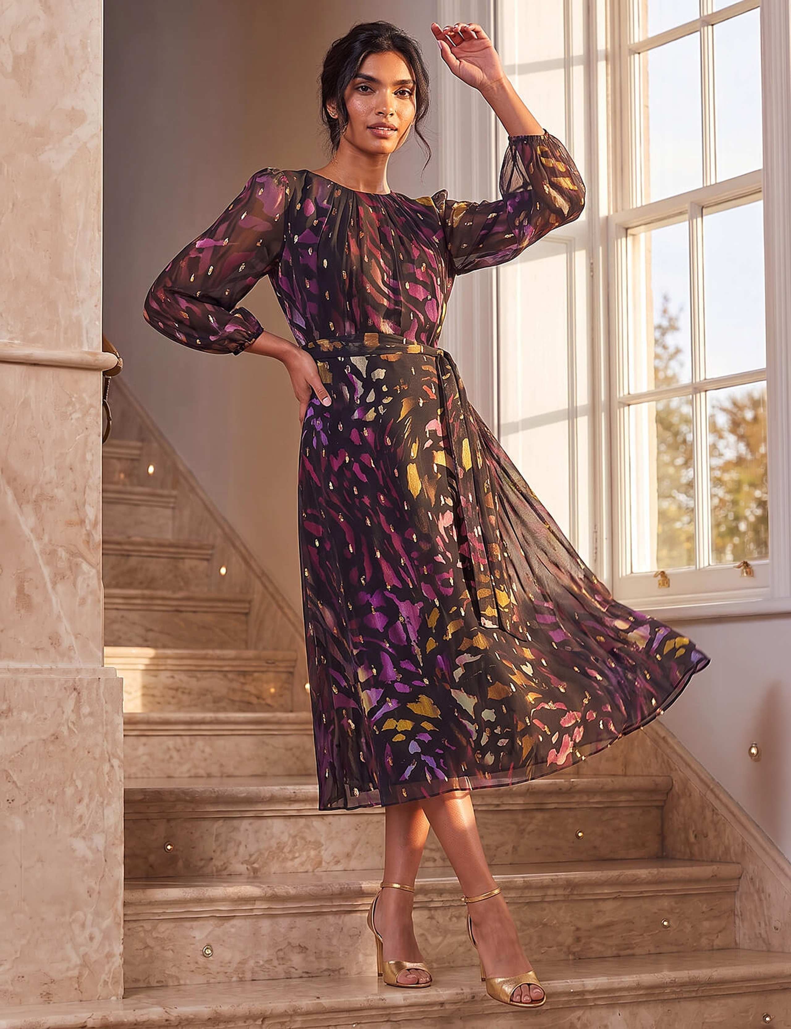 Floral Sparkly Puff Sleeve Dress