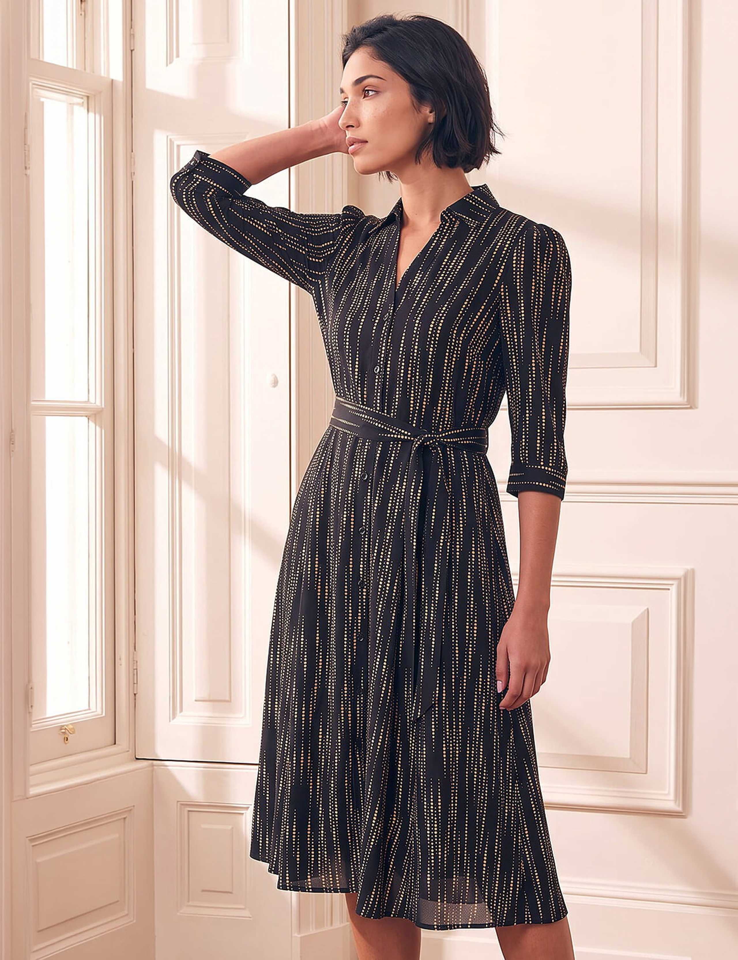 Collared Belted Midi Shirt Dress