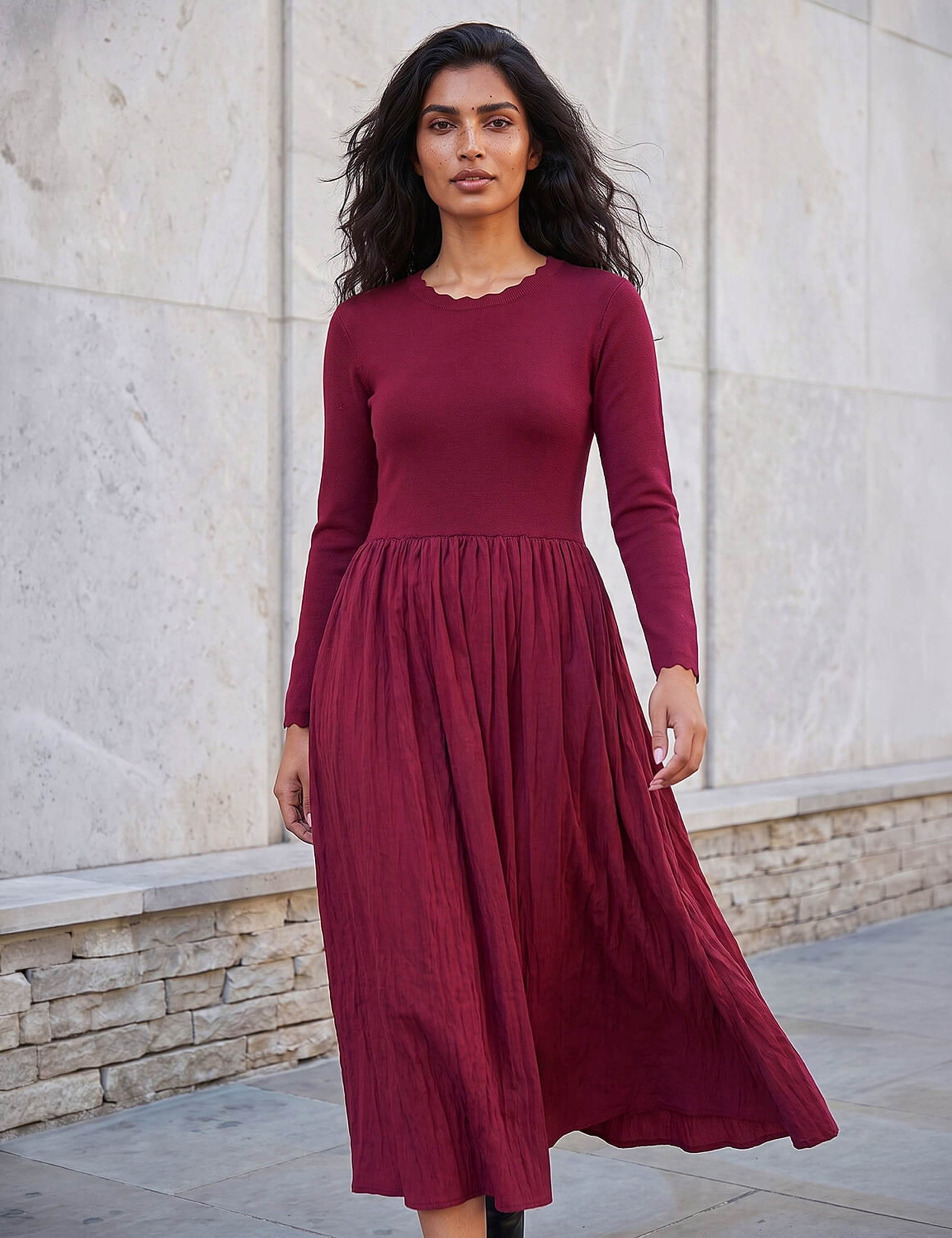 Scallop Neck Swing Dress