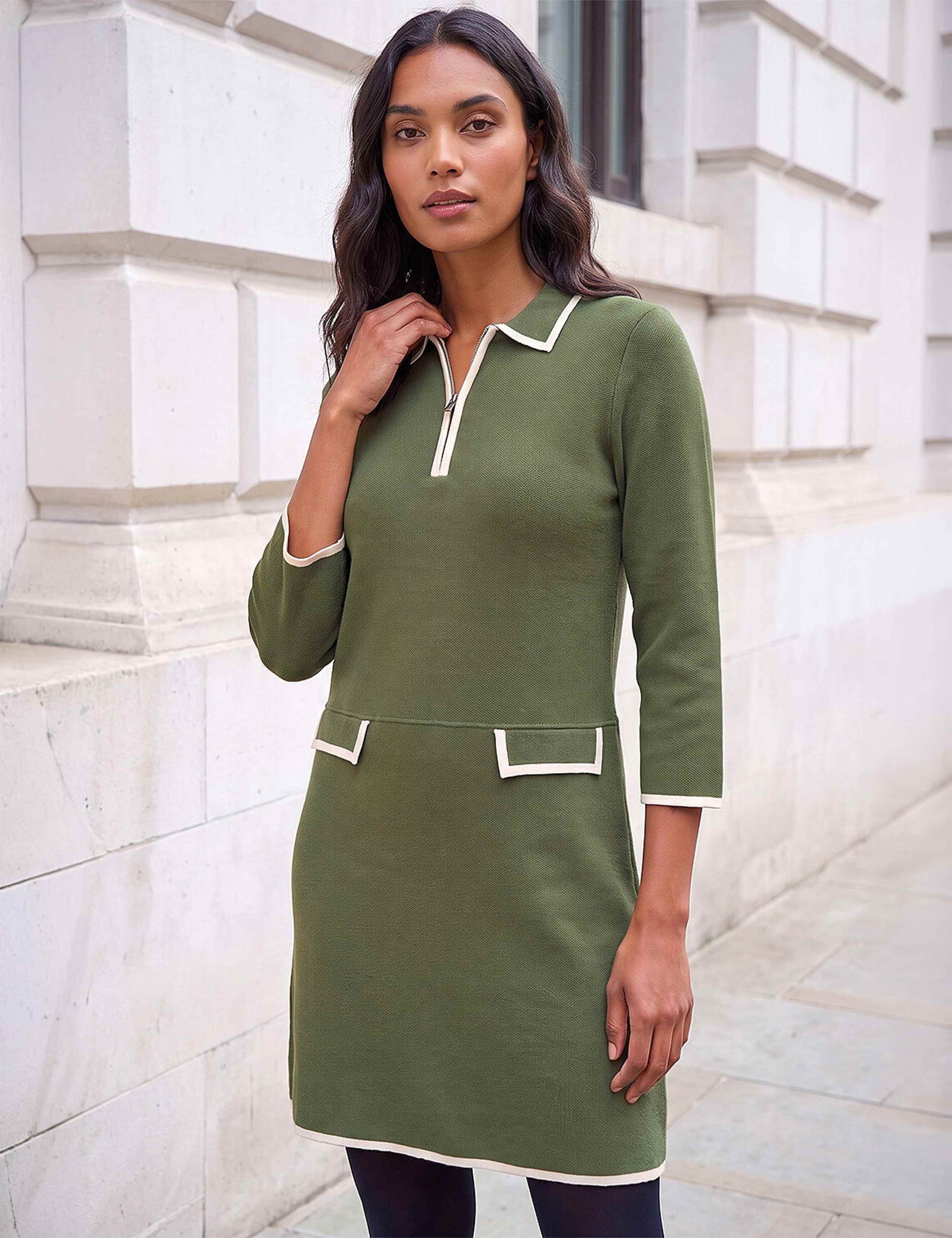 Collared Zip Up Knee Length Dress