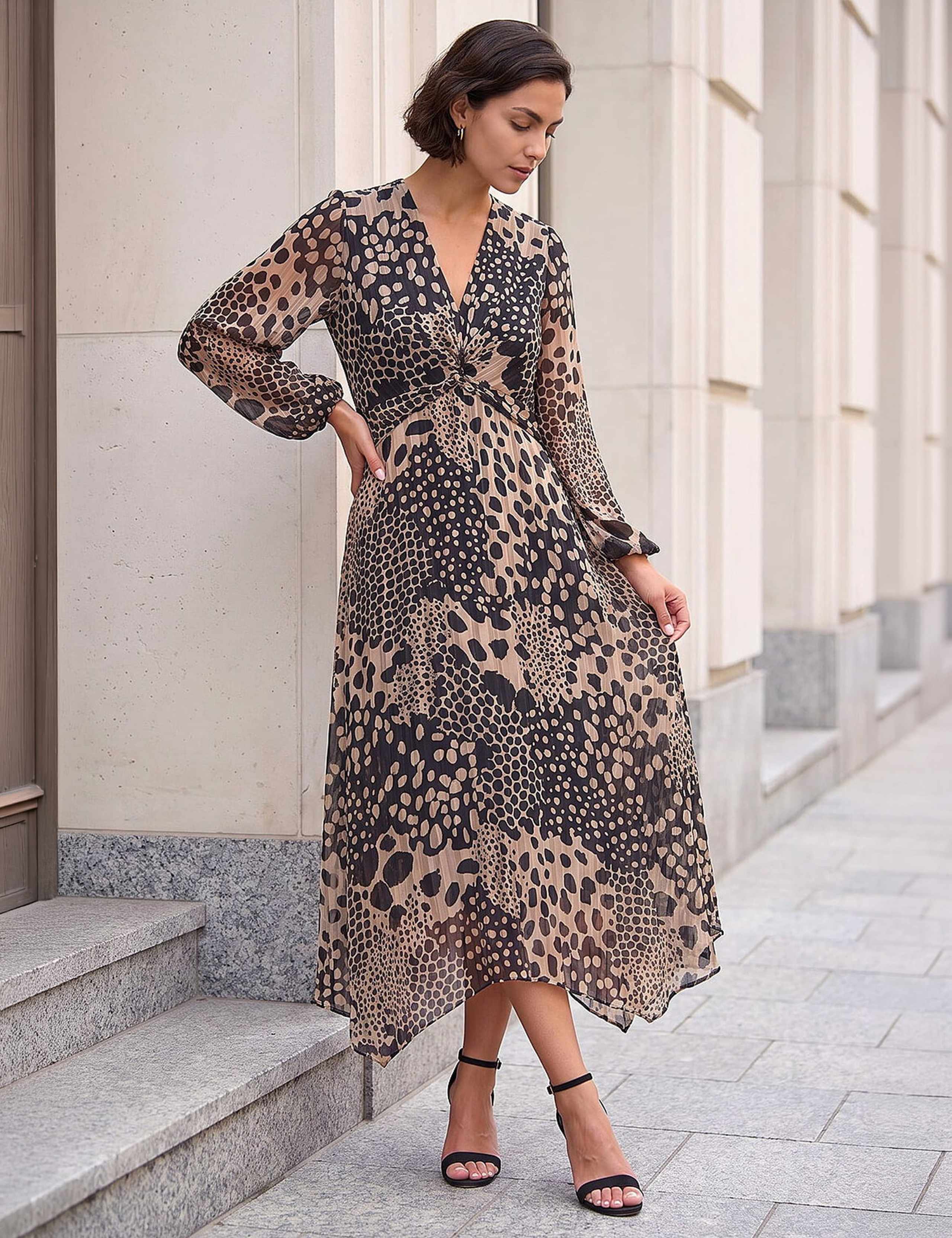 Lurex Animal Print Twist Front Dress