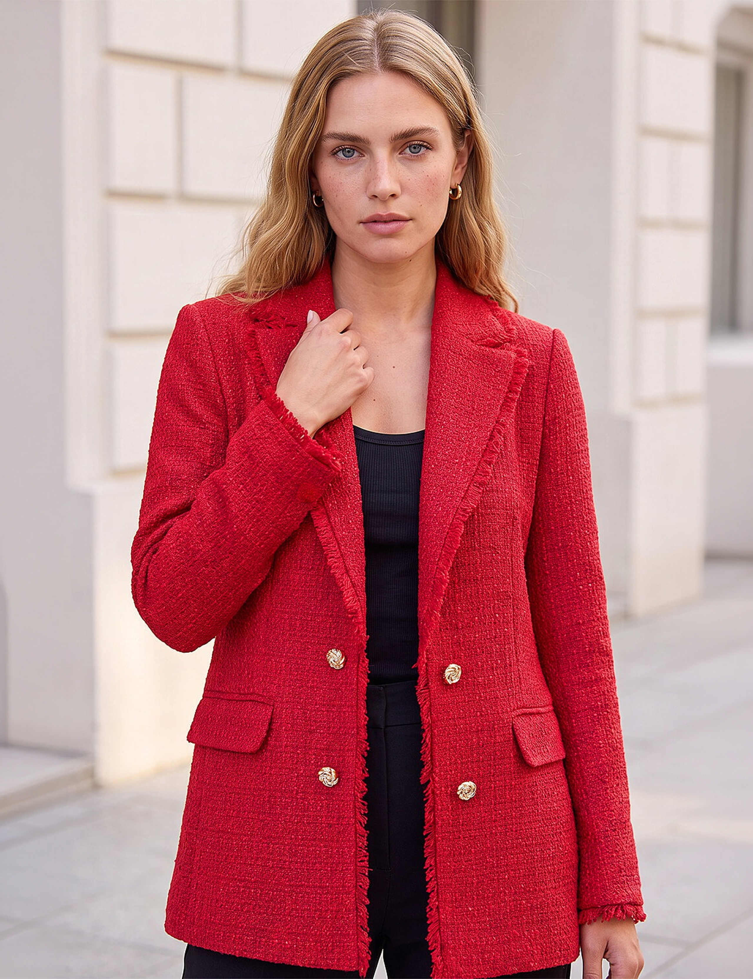 Checked Fringed Revere Collar Jacket