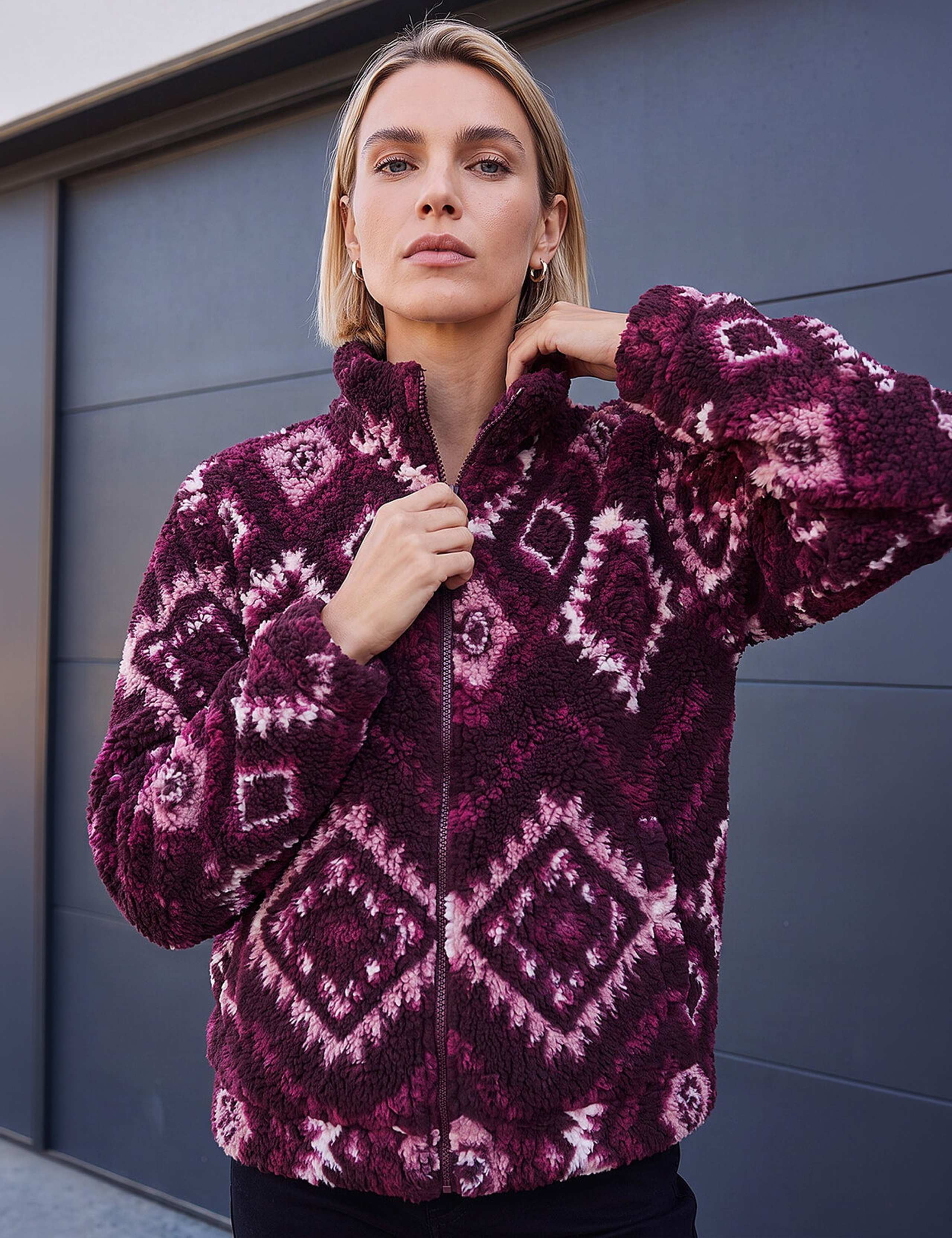 Aztec Print Zip Fleece Jacket