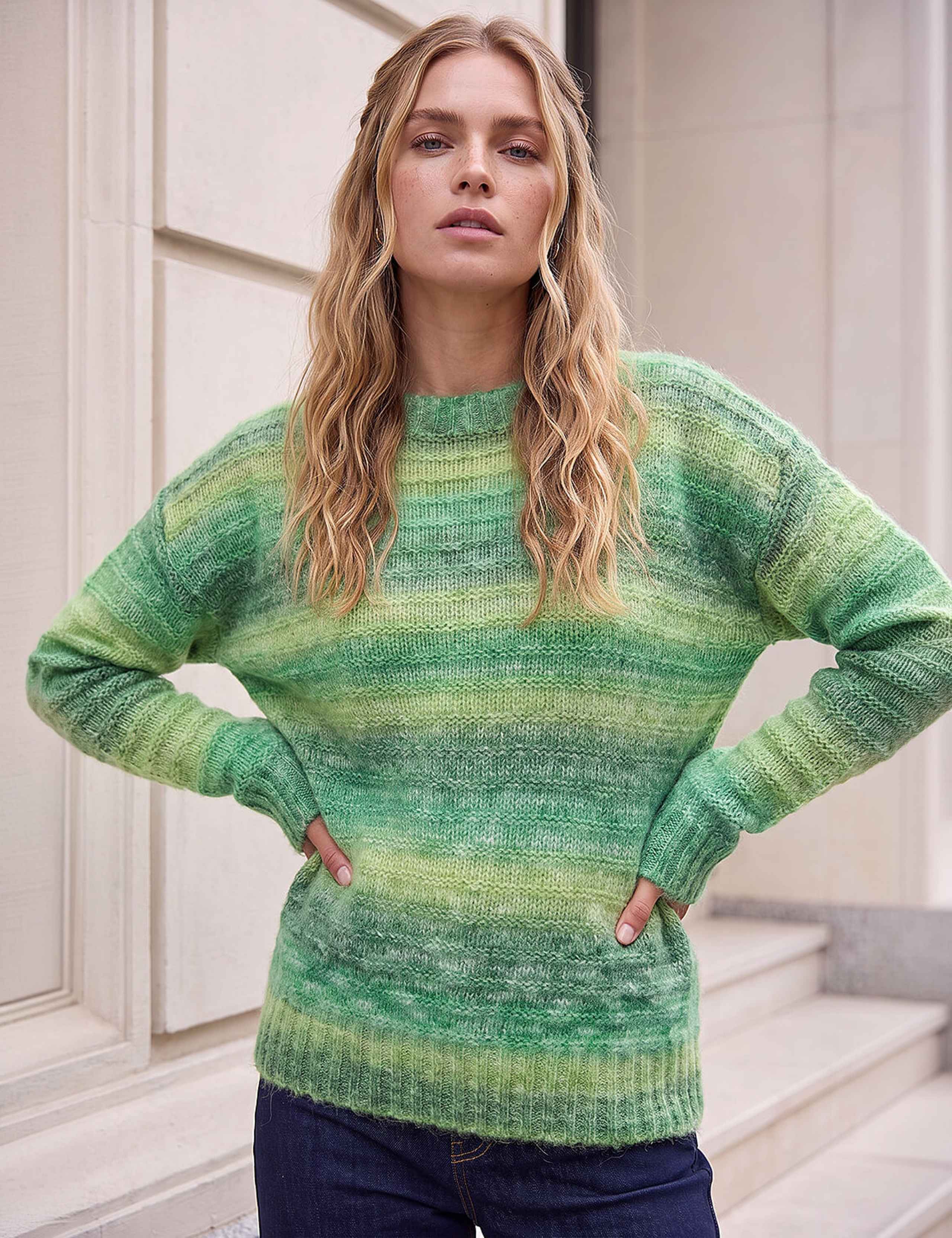 Space Dyed Striped Crew Neck Jumper