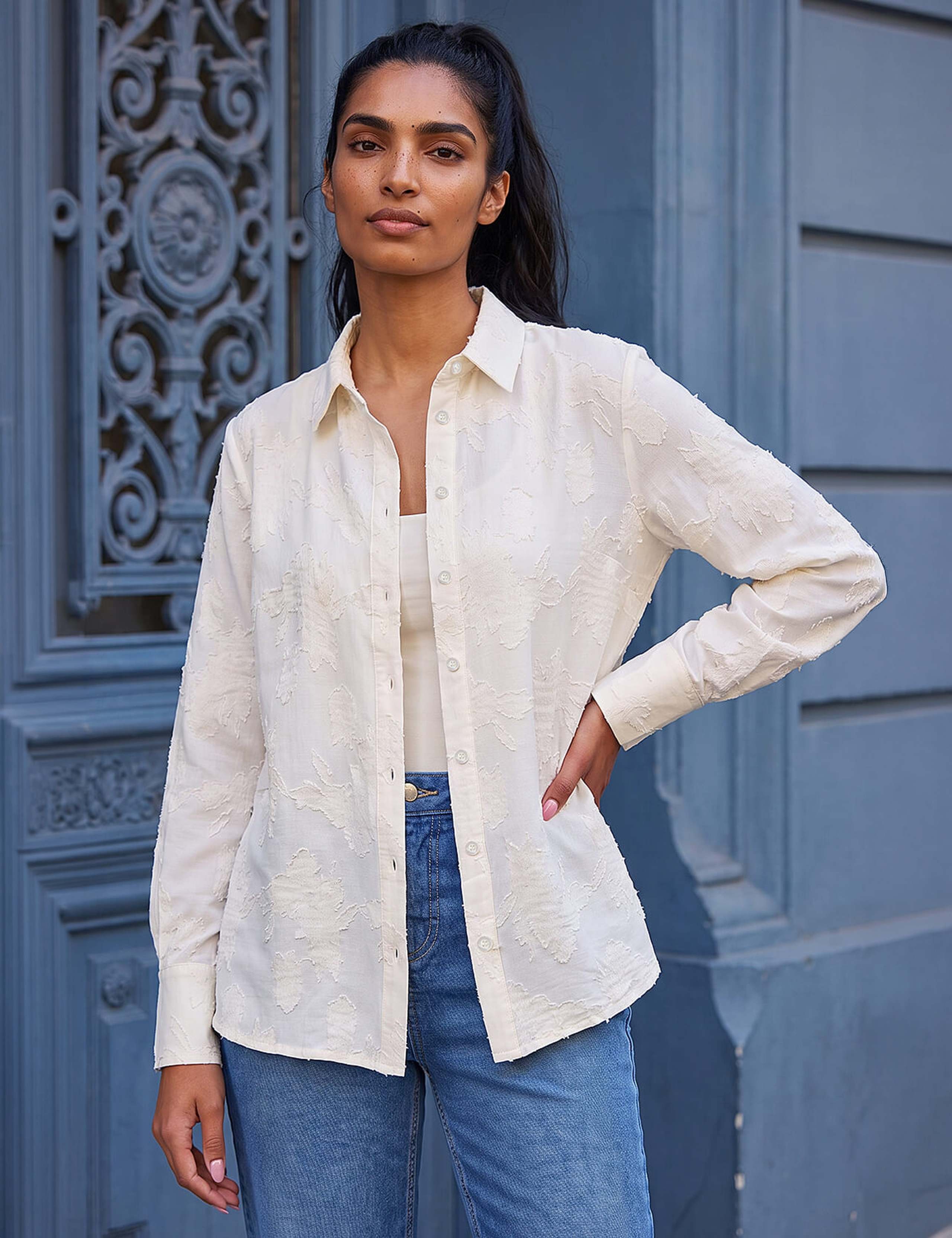 Floral Textured Collared Shirt