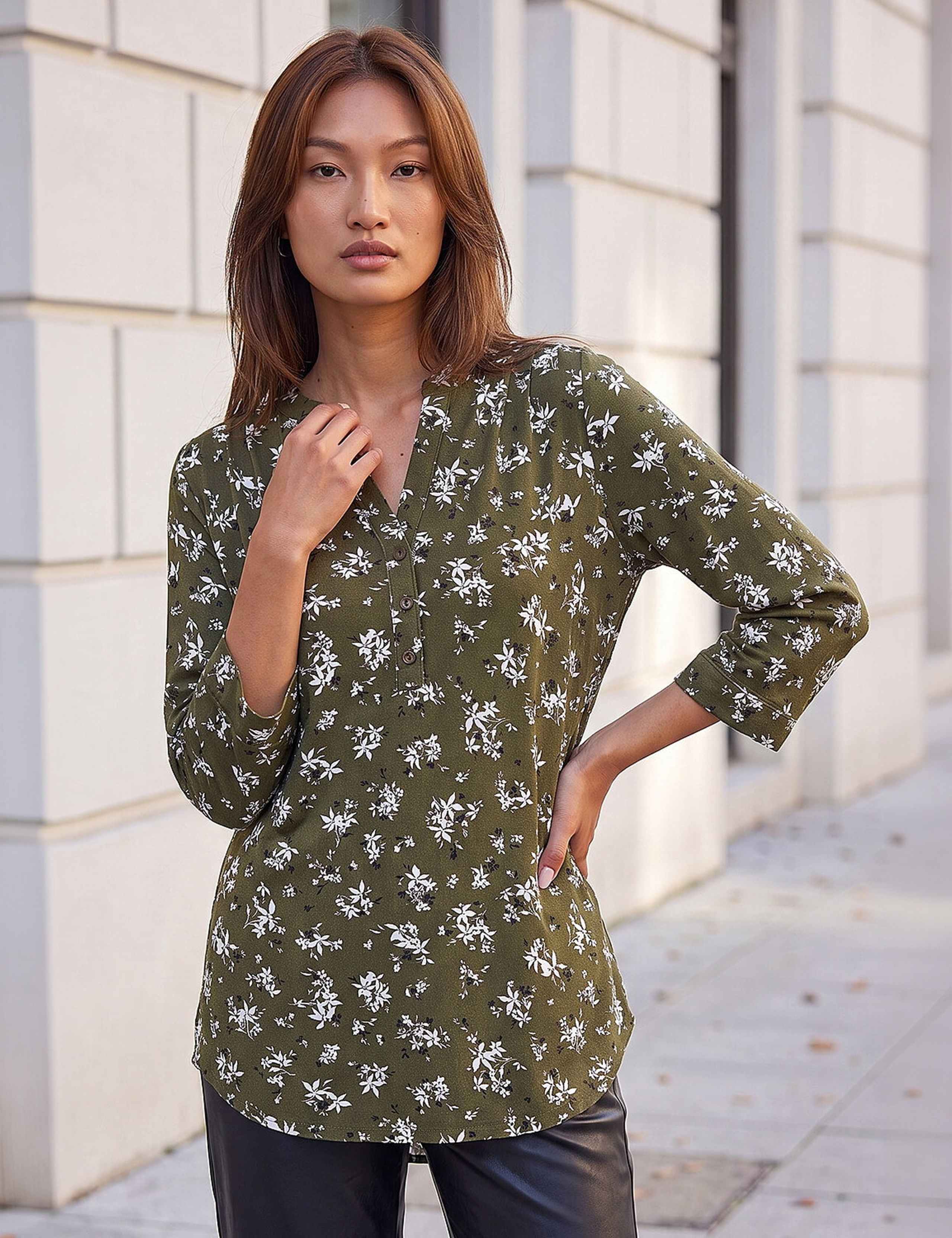 Ditsy Floral Notch Neck Button Detail Shirt