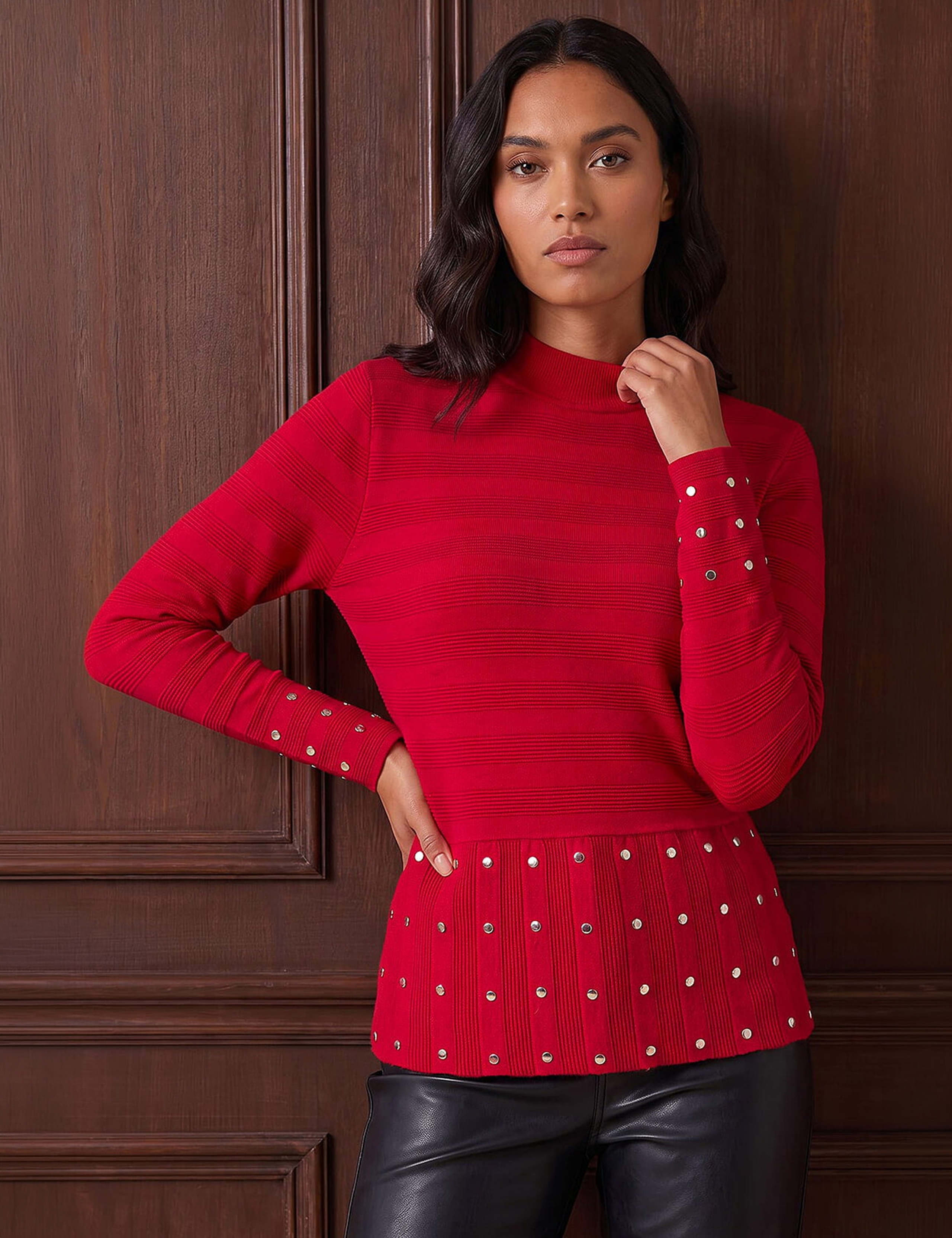 Studded Peplum Knit Top
