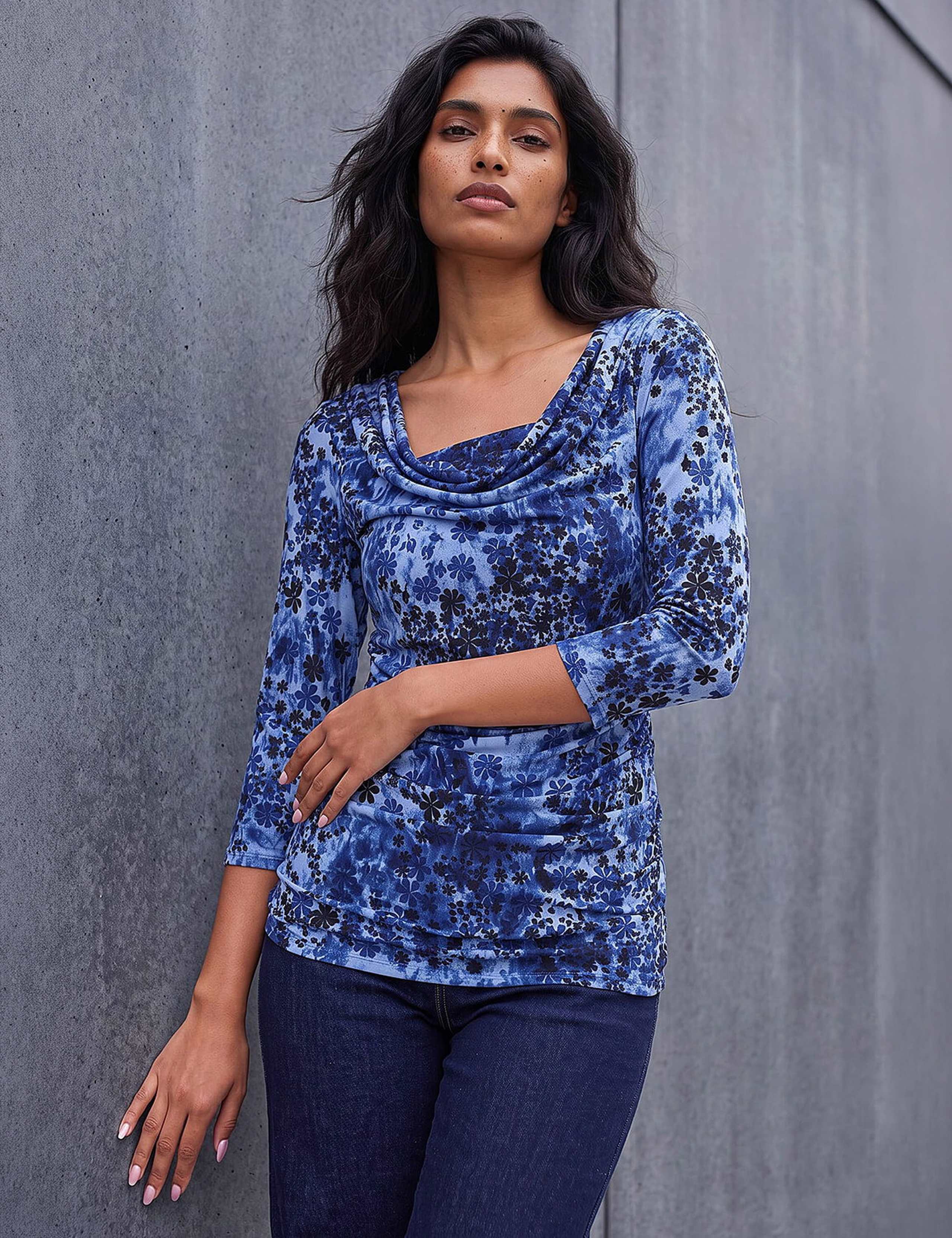Shadow Floral Cowl Neck Top