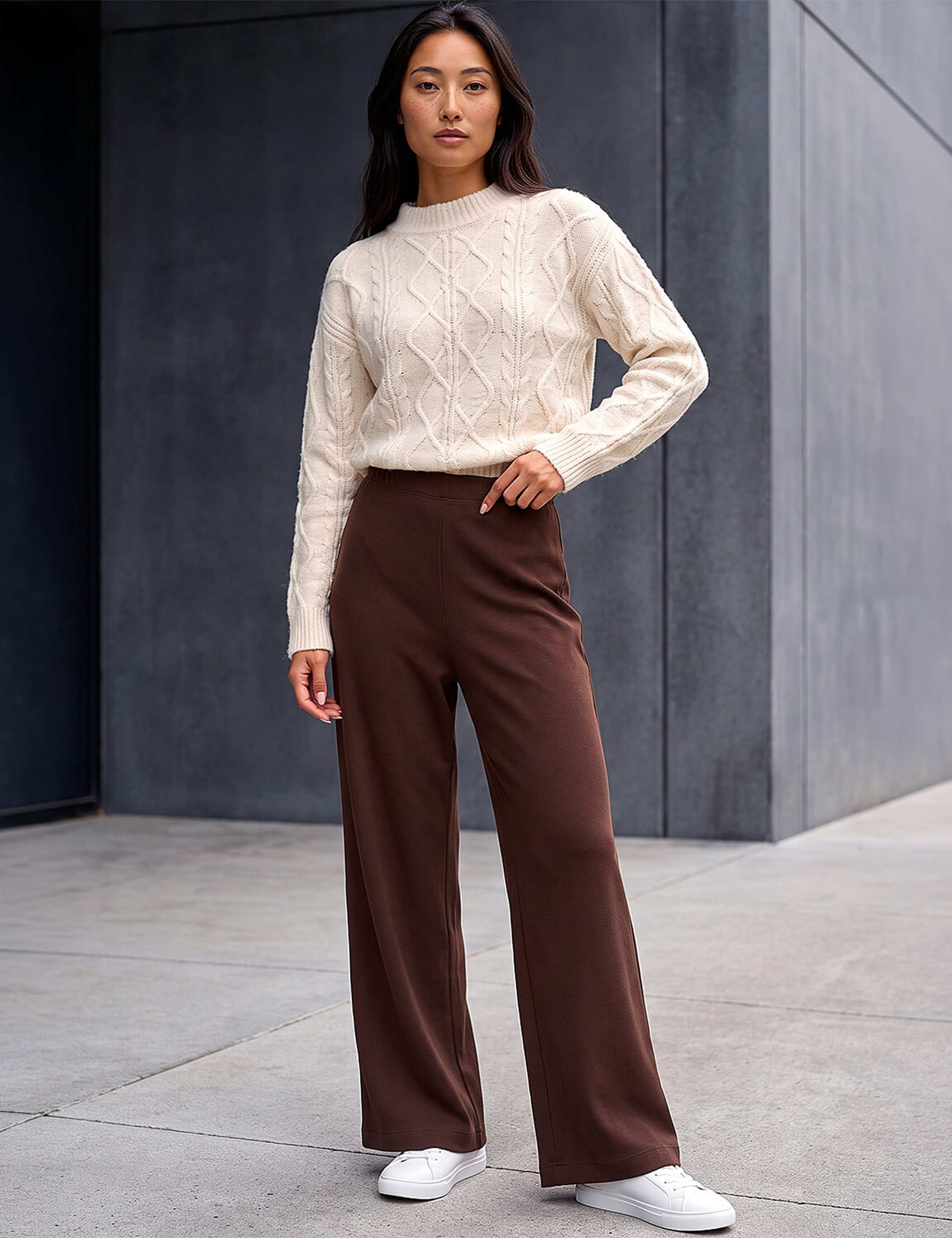Brushed Ribbed Wide Leg Trousers