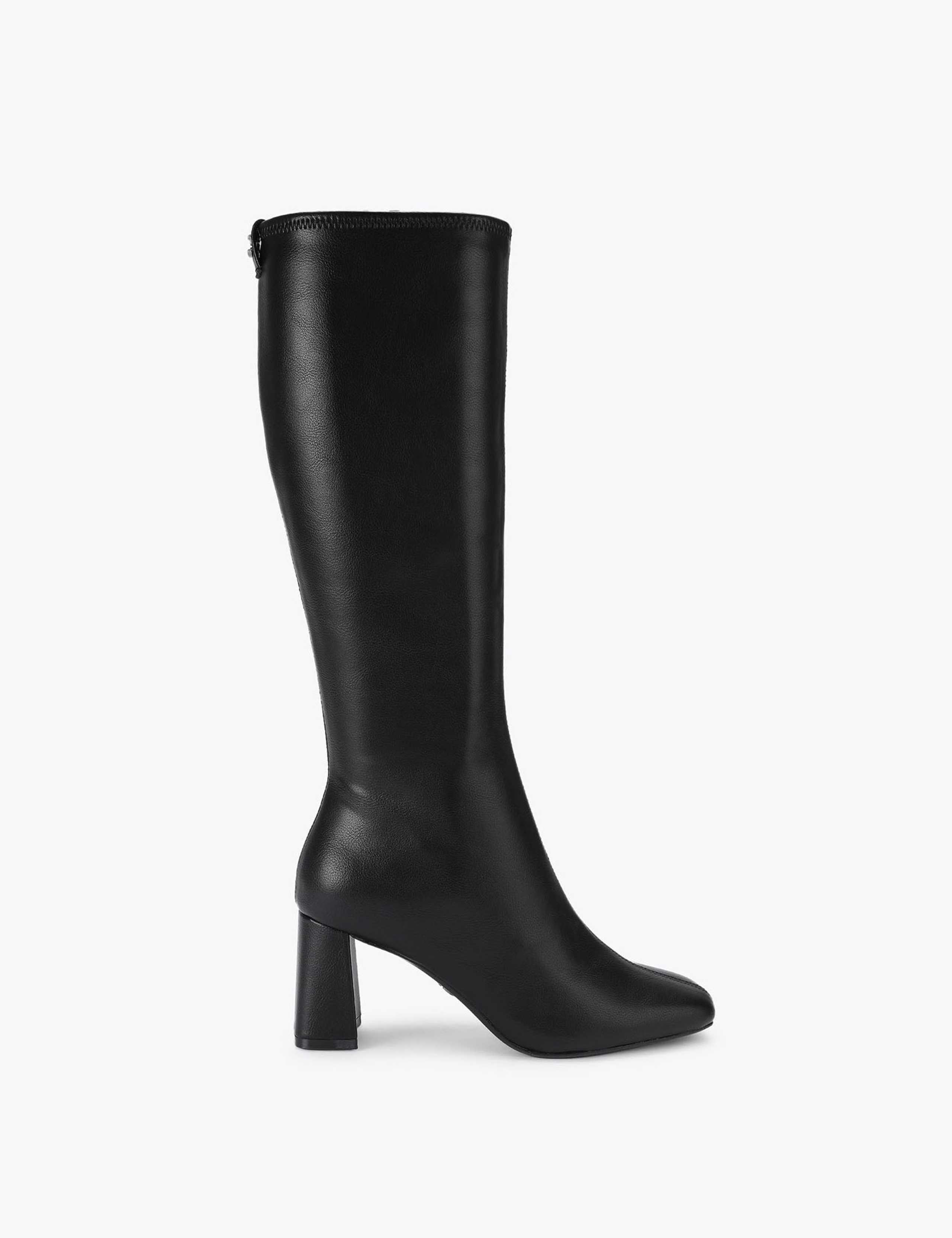 Leather Block Heel Knee High Boots