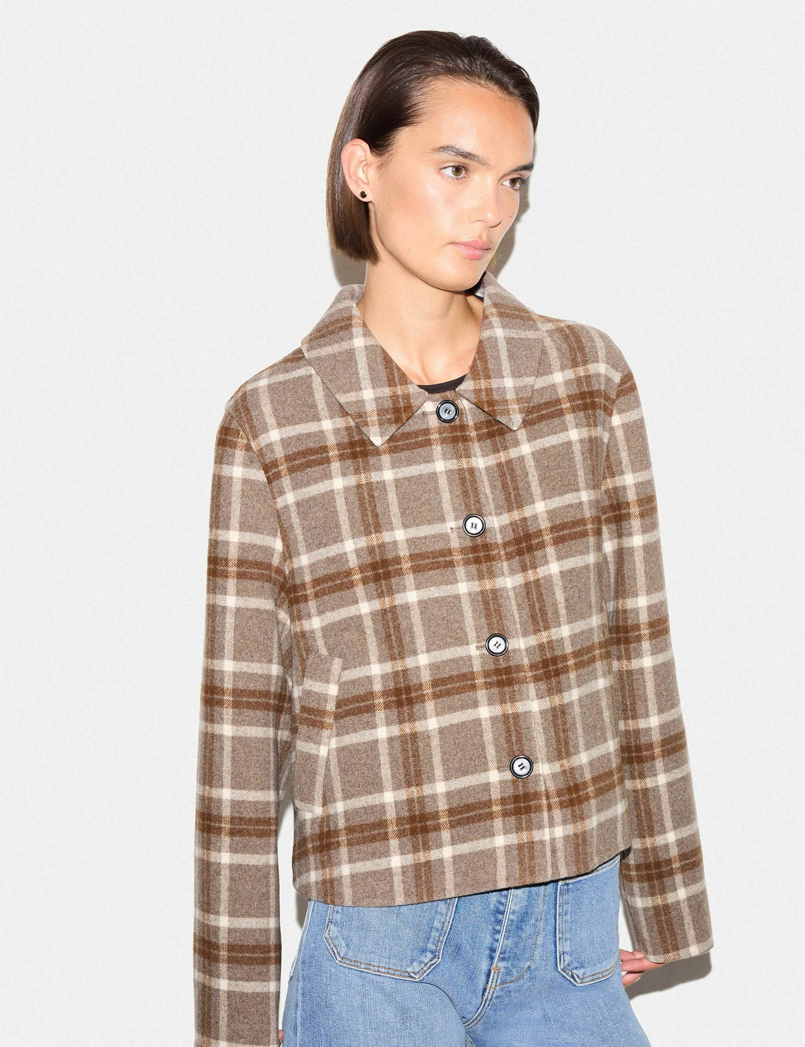 Wool Rich Checked Double Faced Coat
