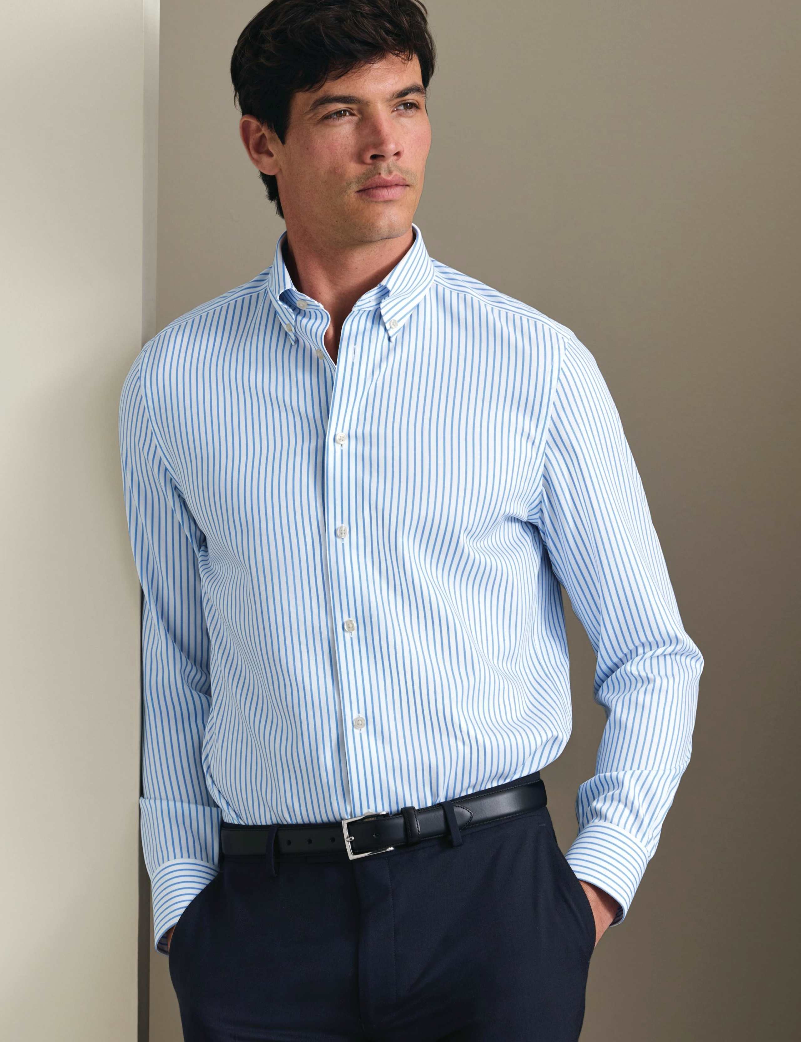 Slim Fit Non Iron Pure Cotton Striped Shirt