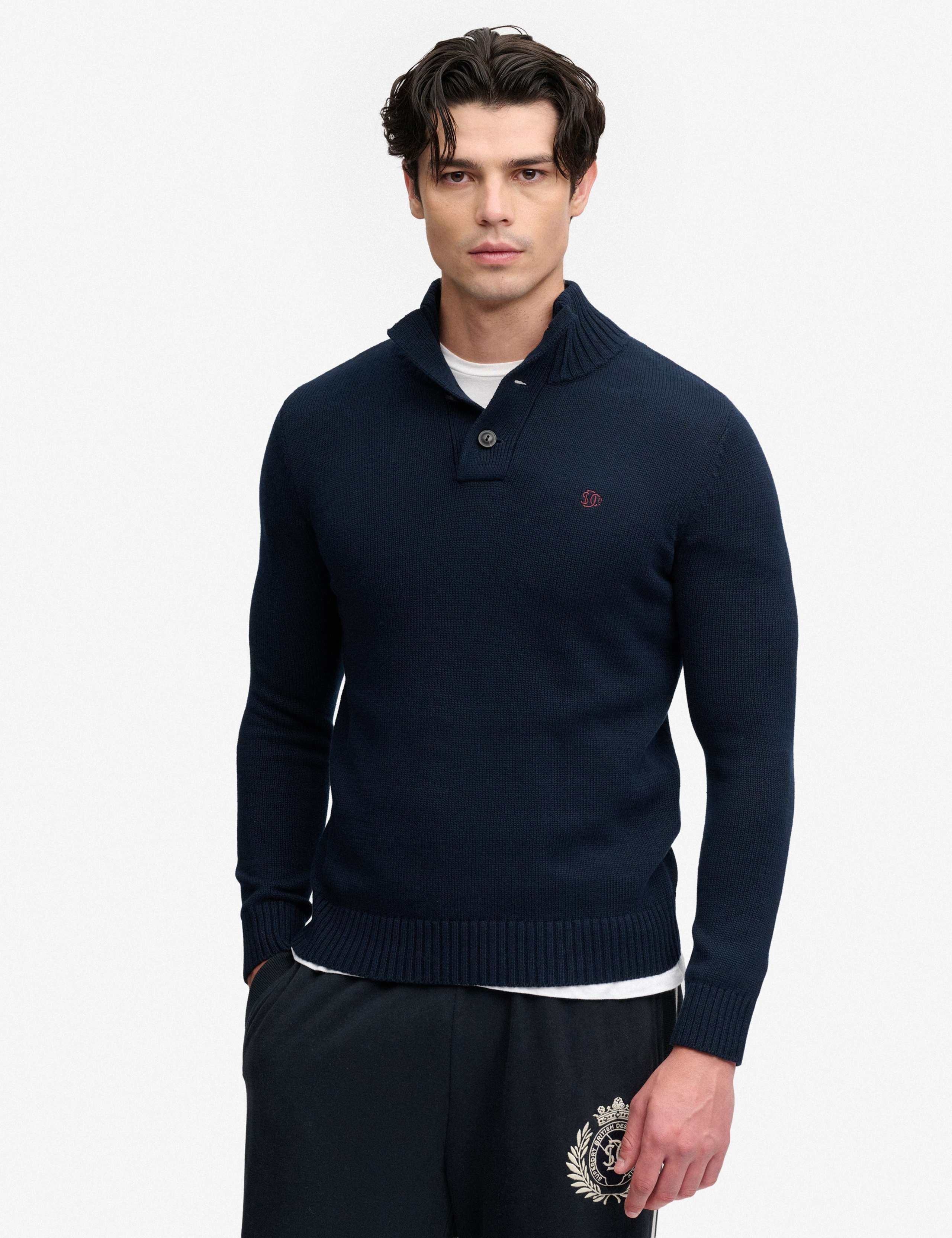 Pure Cotton Button Henley Jumper