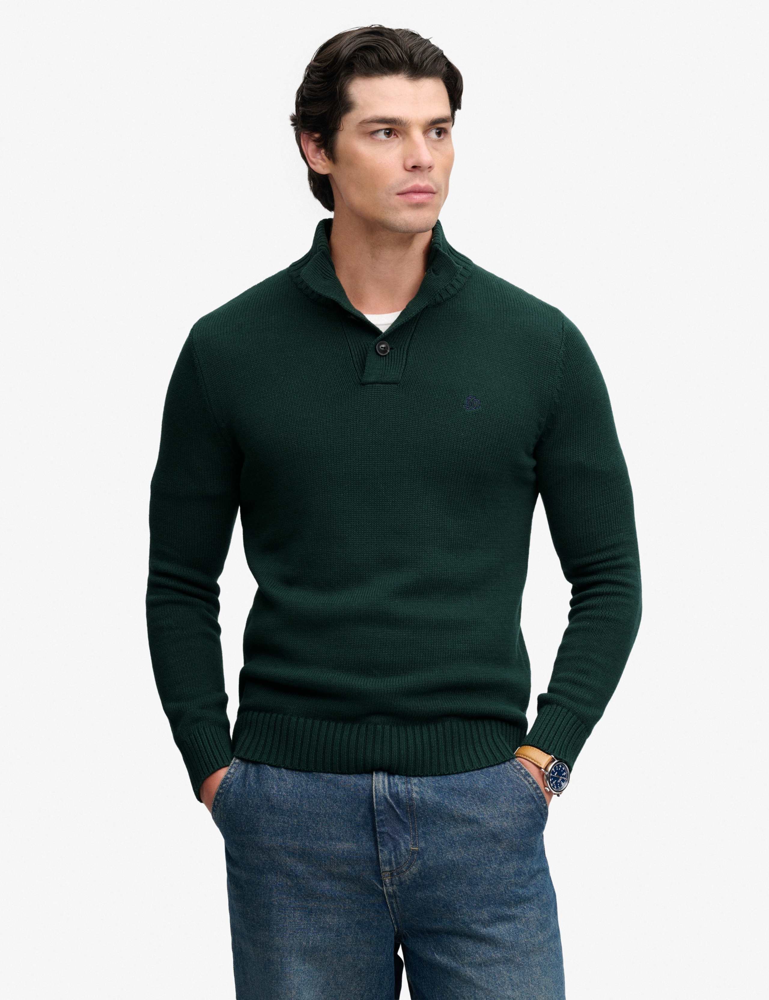 Pure Cotton Button Henley Jumper