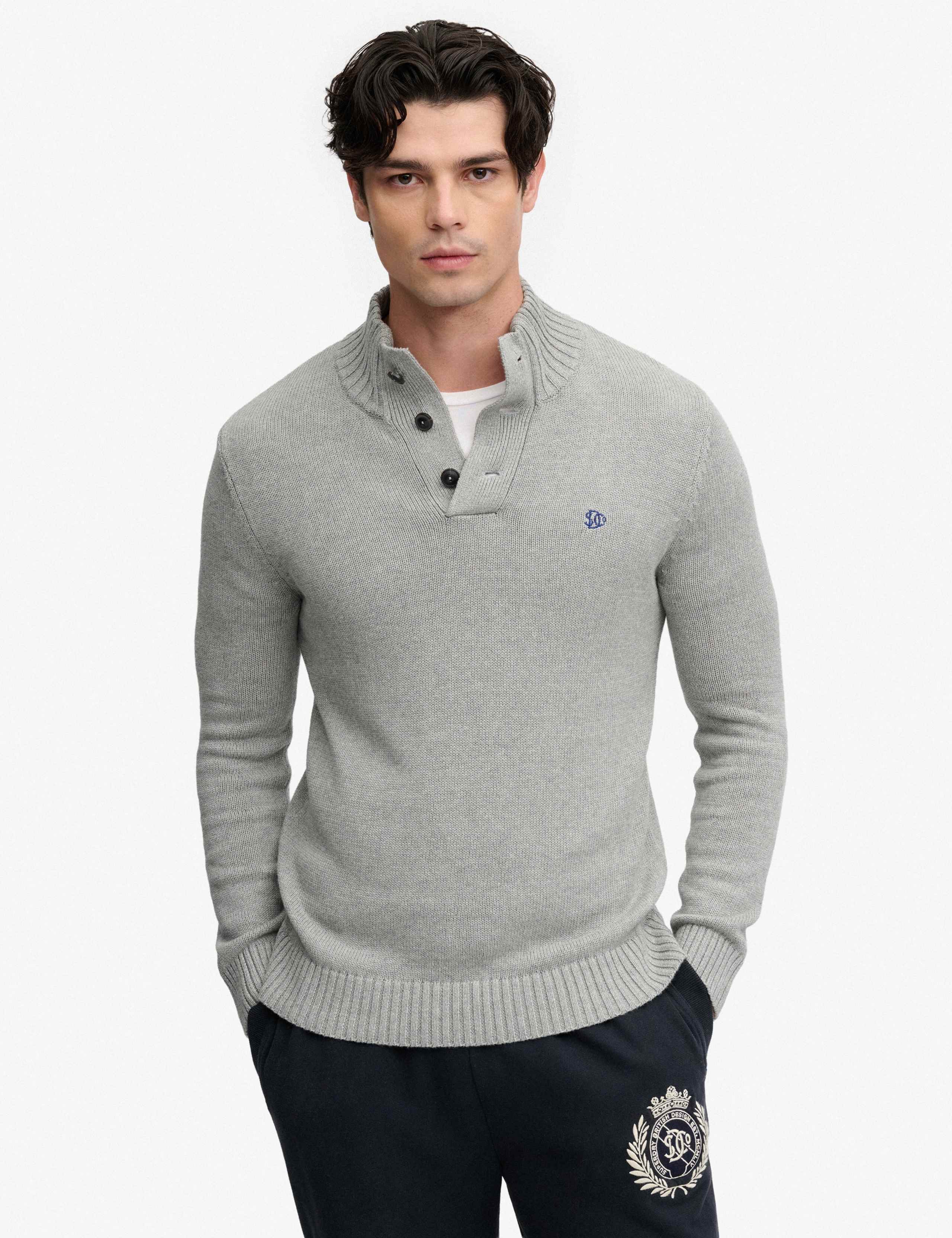 Pure Cotton Button Henley Jumper
