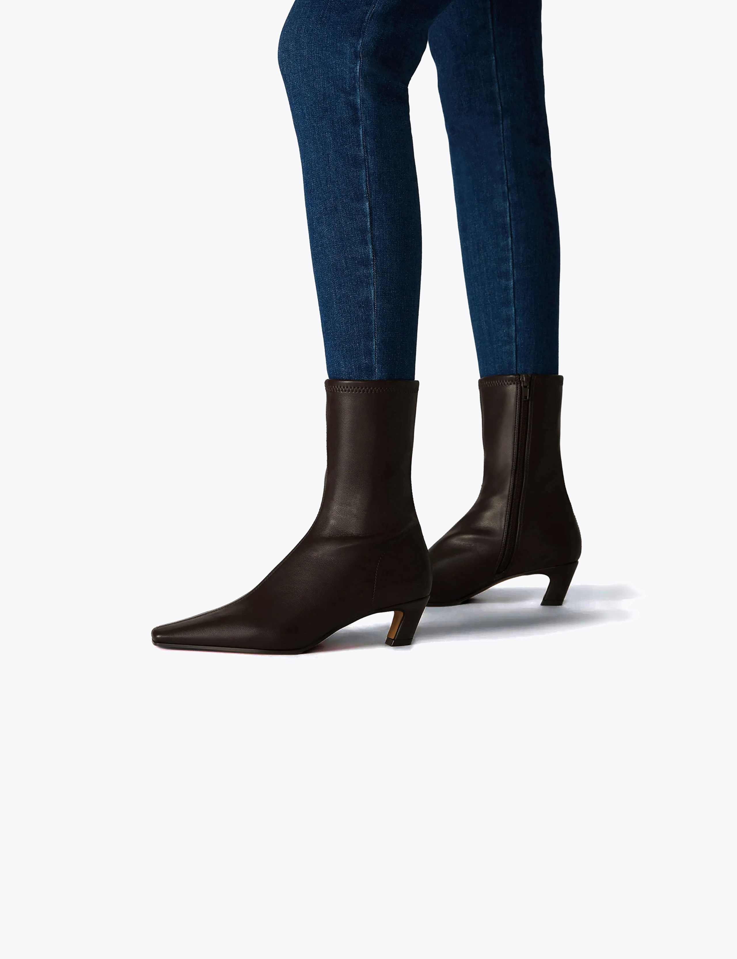 Zip Up Kitten Heel Ankle Boots