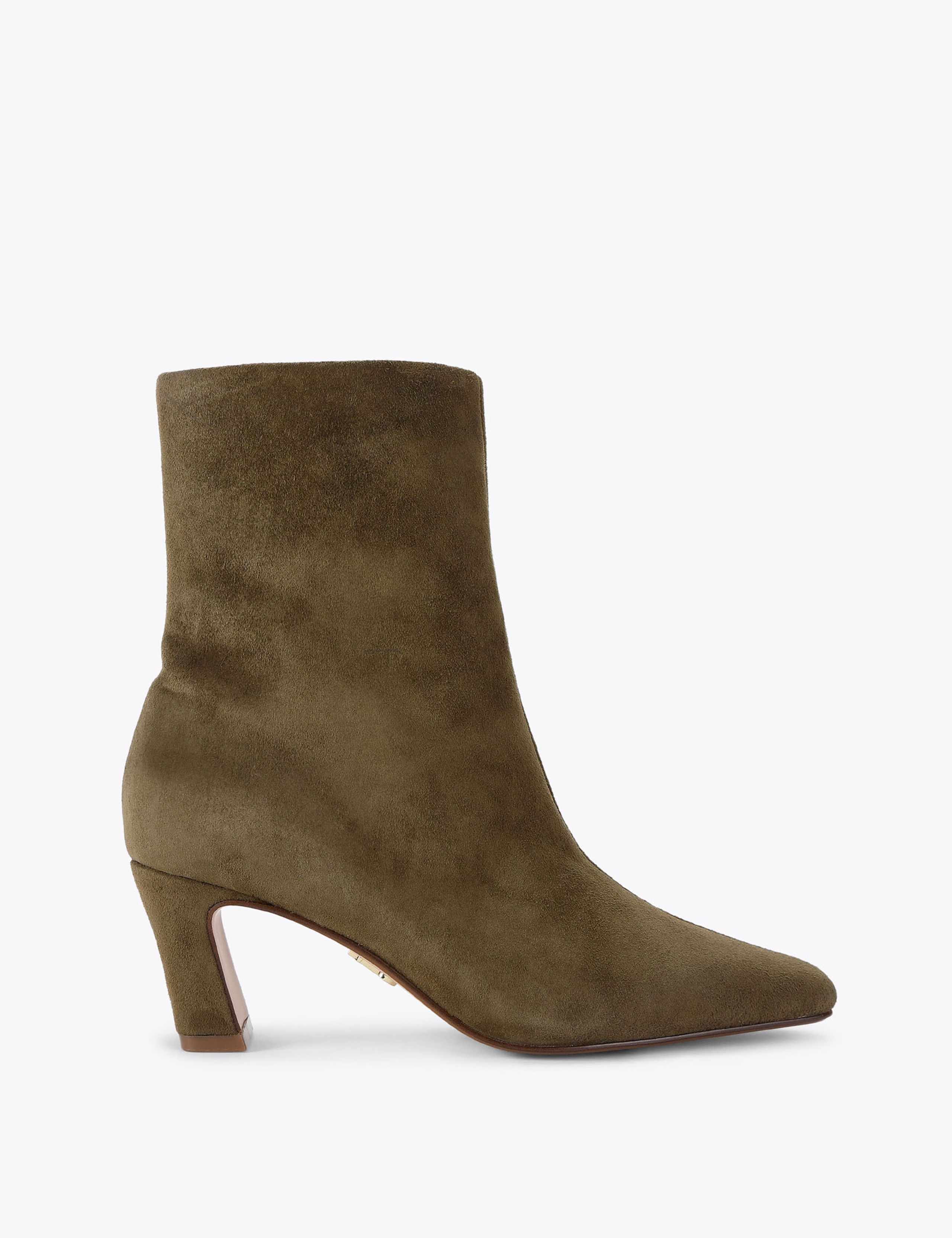 Suede Block Heel Almond Toe Ankle Boots