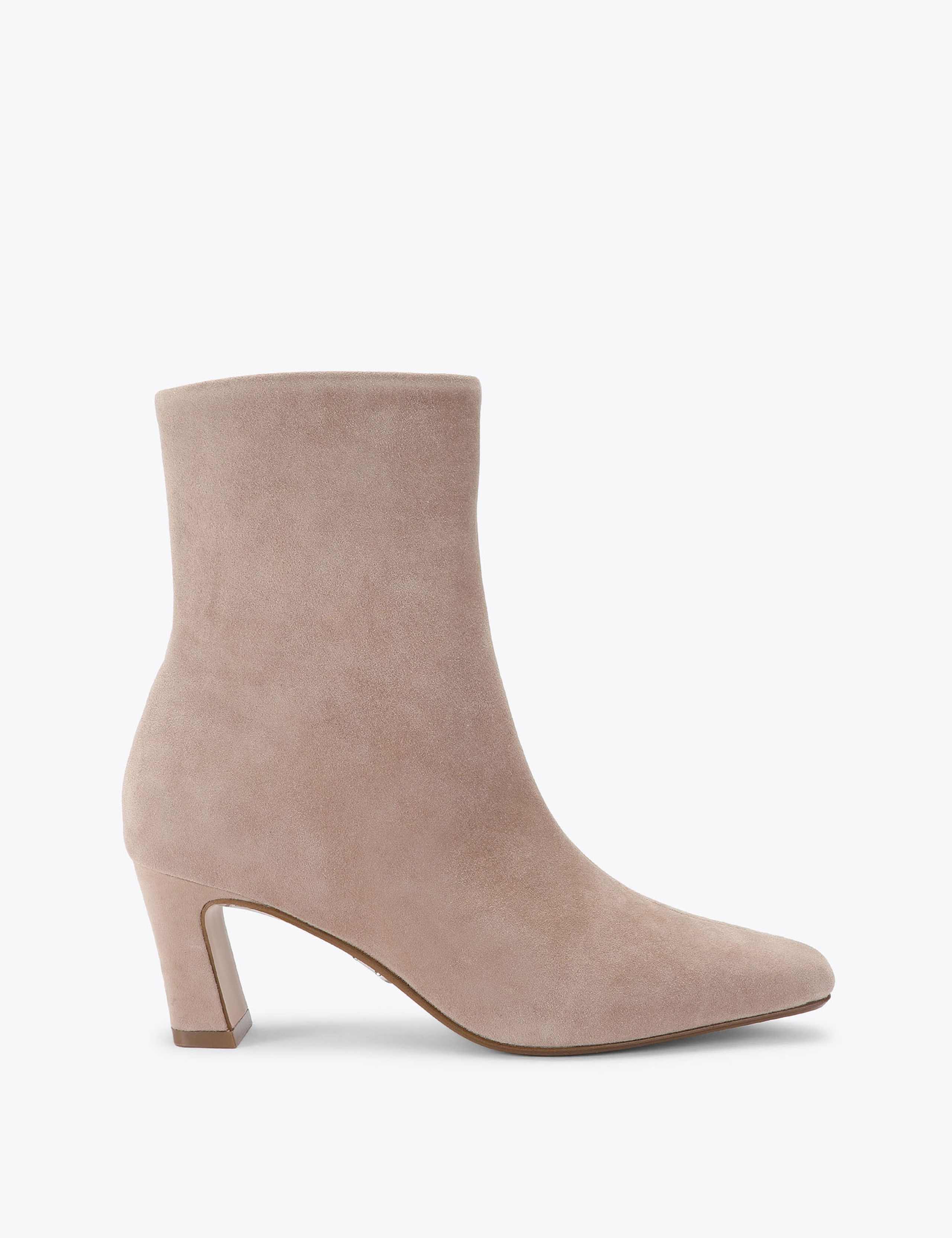 Suede Block Heel Almond Toe Ankle Boots