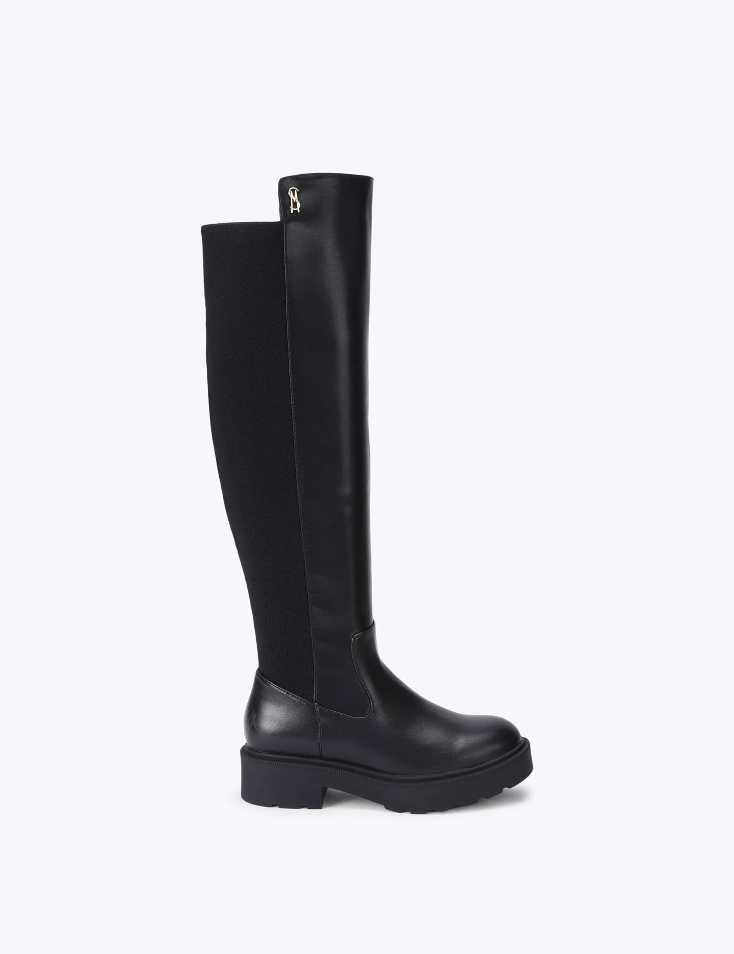 Block Heel Pull On Knee High Boots