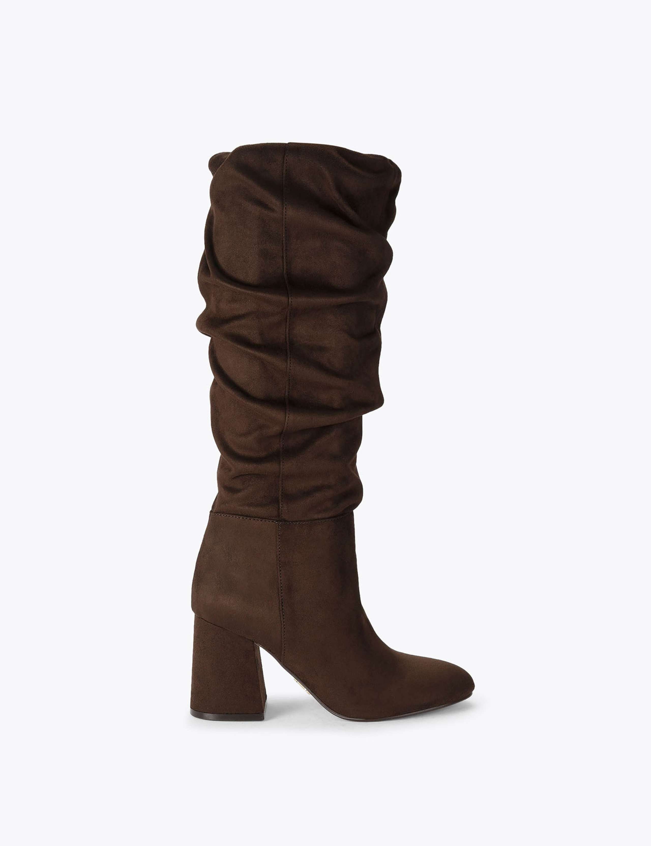 Block Heel Ruched Knee High Boots