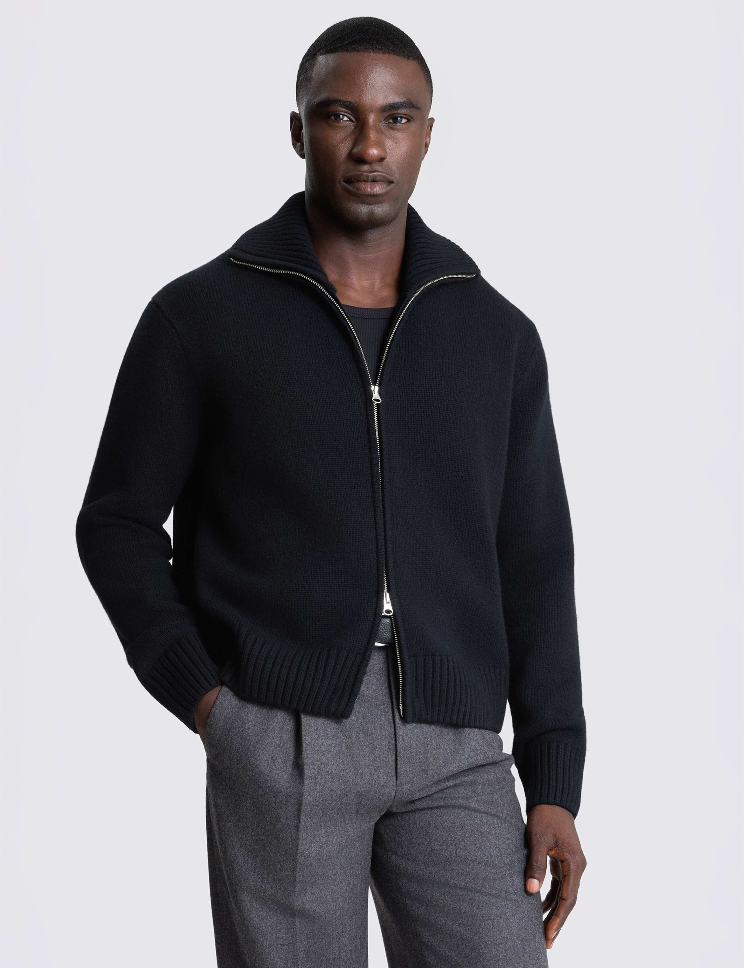 Pure Wool Textured Boxy Zip Up Cardigan