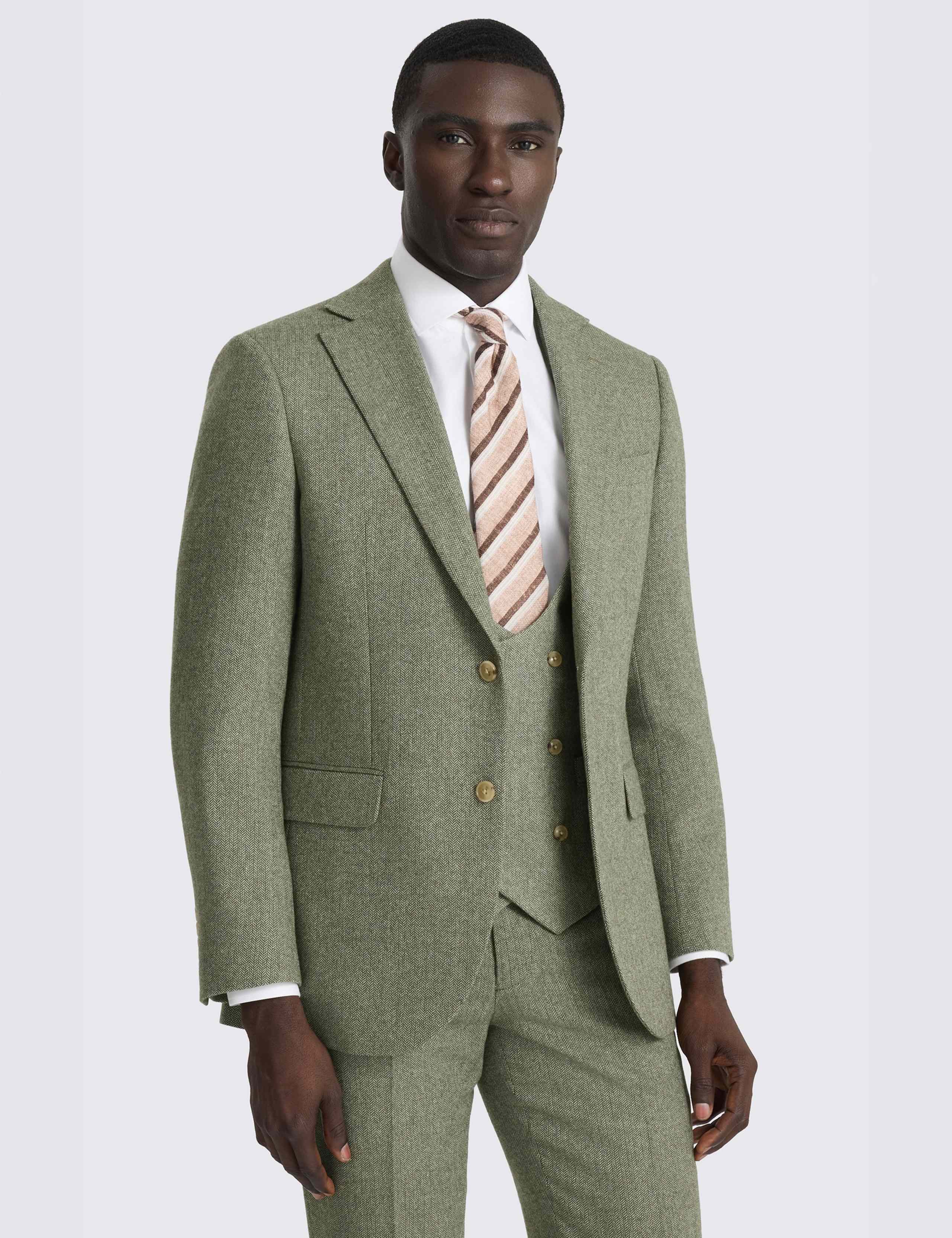 Tailored Fit Wool Blend Herringbone Suit Jacket
