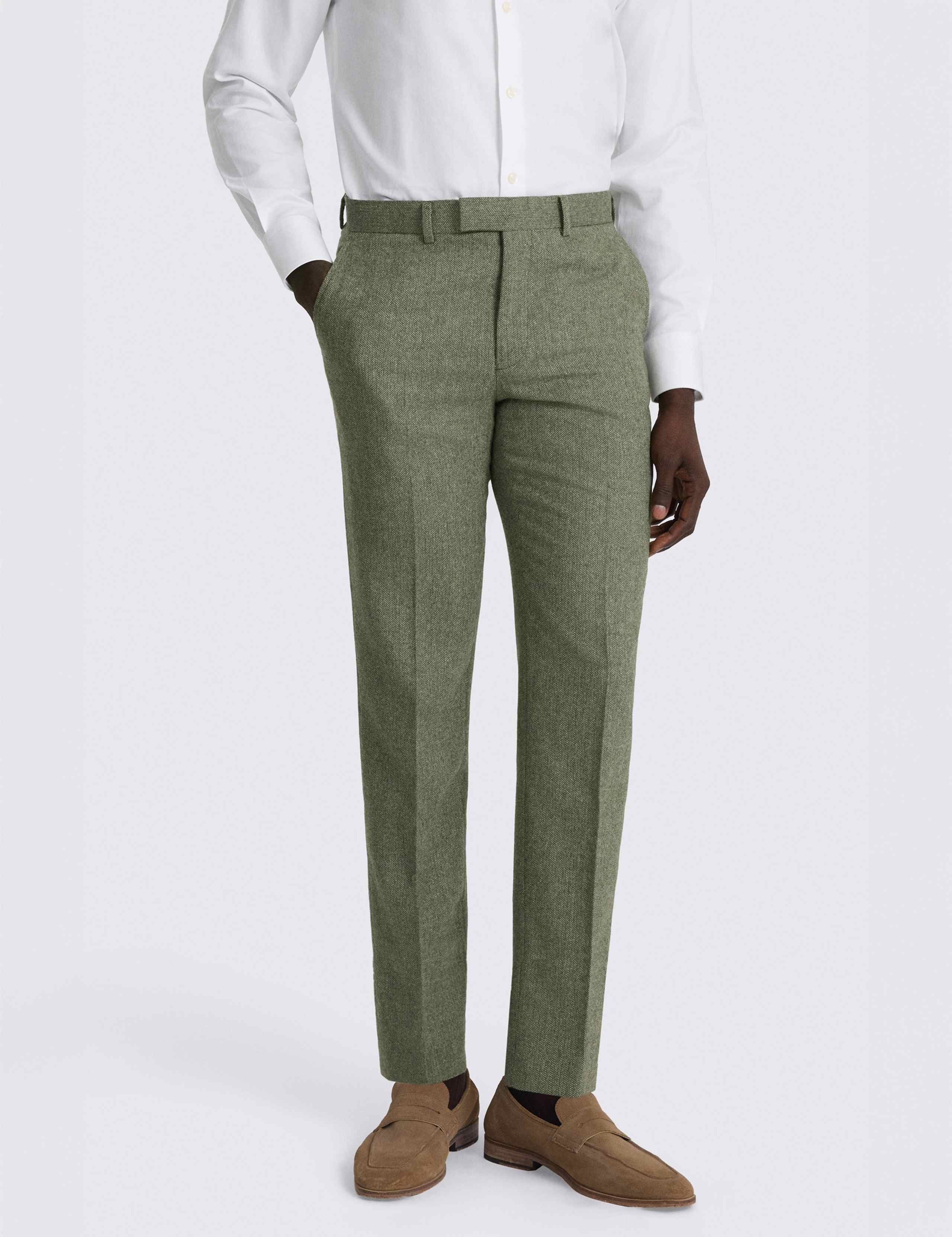 Tailored Fit Wool Blend Herringbone Suit Trousers