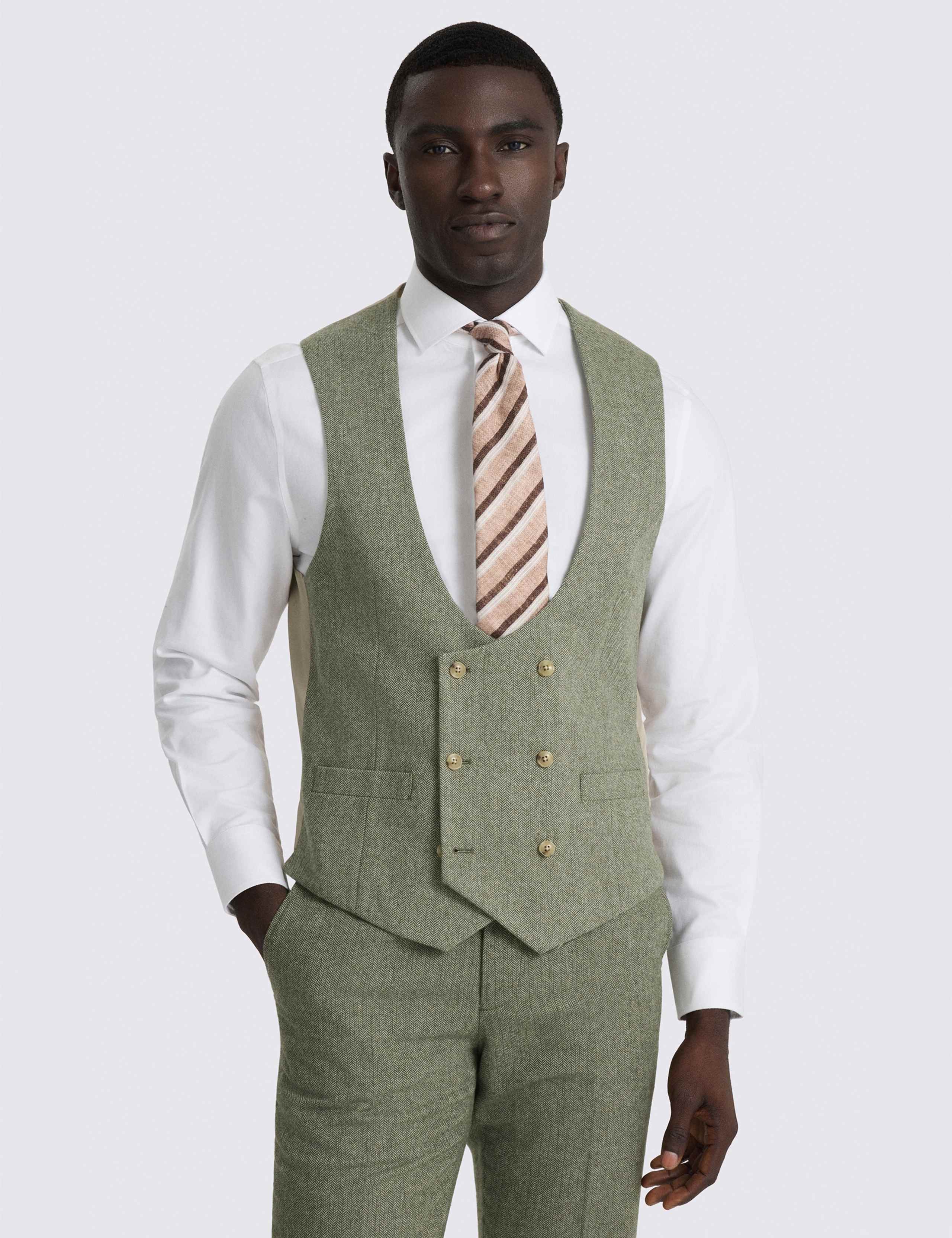 Tailored Fit Wool Blend Herringbone Waistcoat