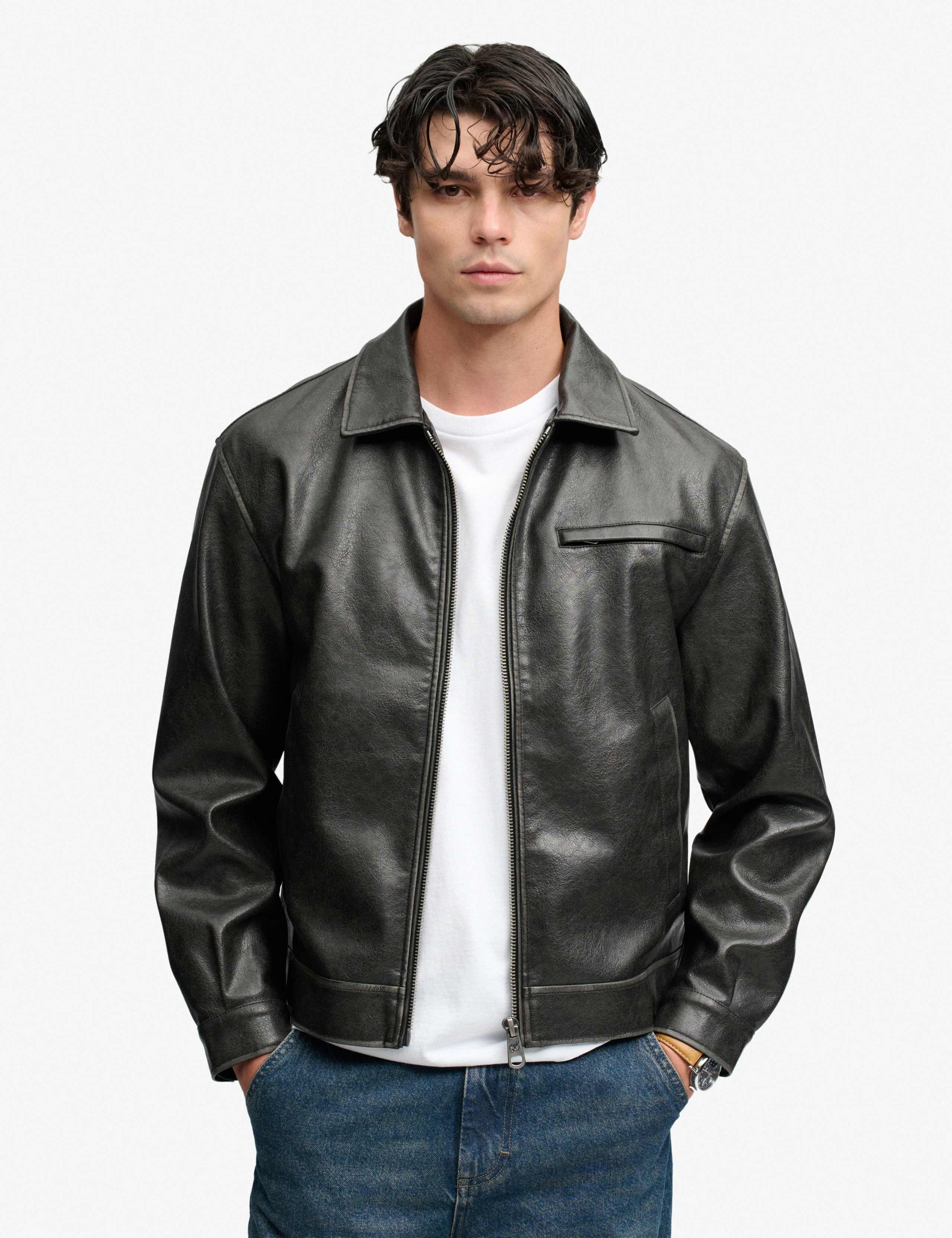 Faux Leather Distressed Jacket