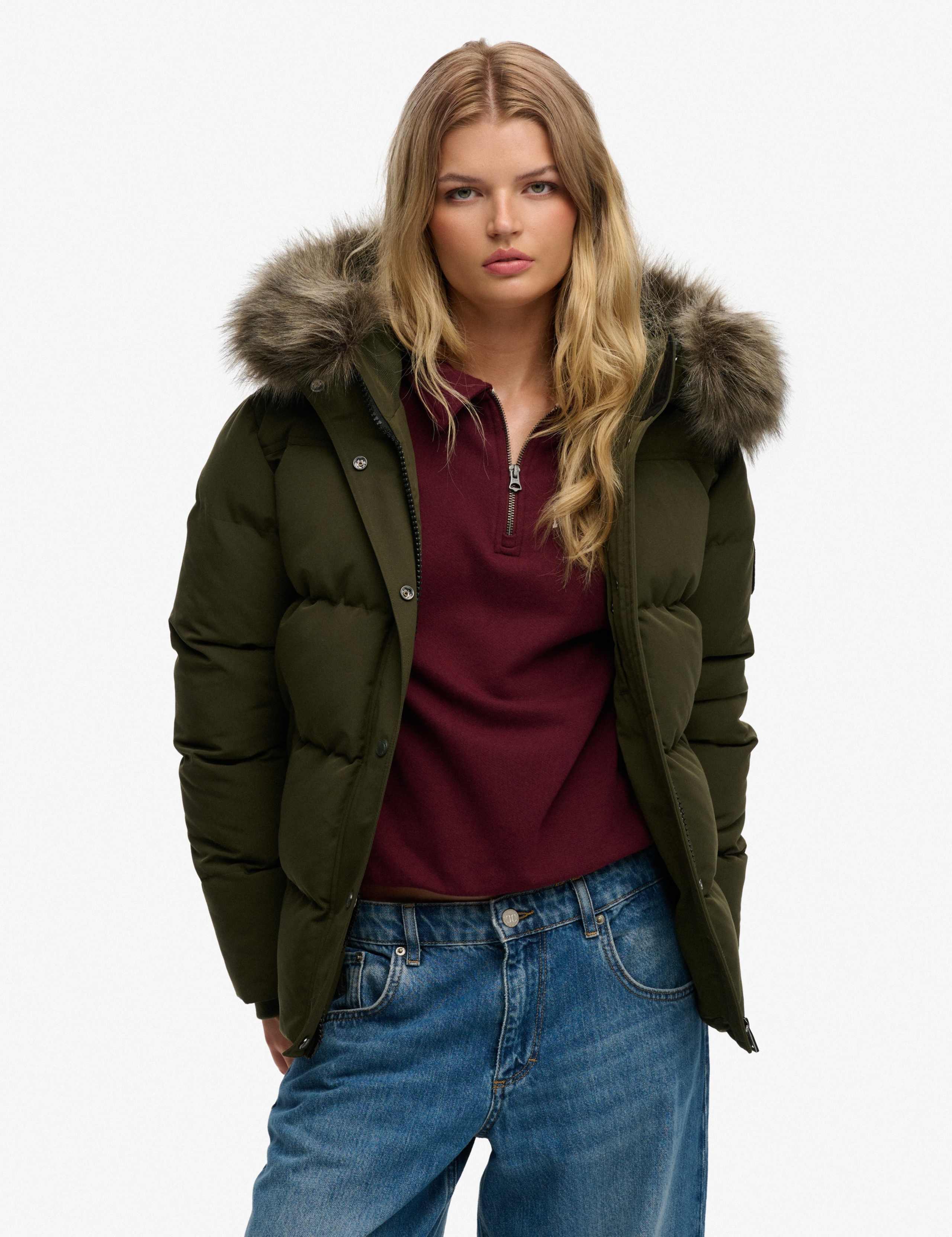 Padded Hooded Faux Fur Trim Puffer Jacket