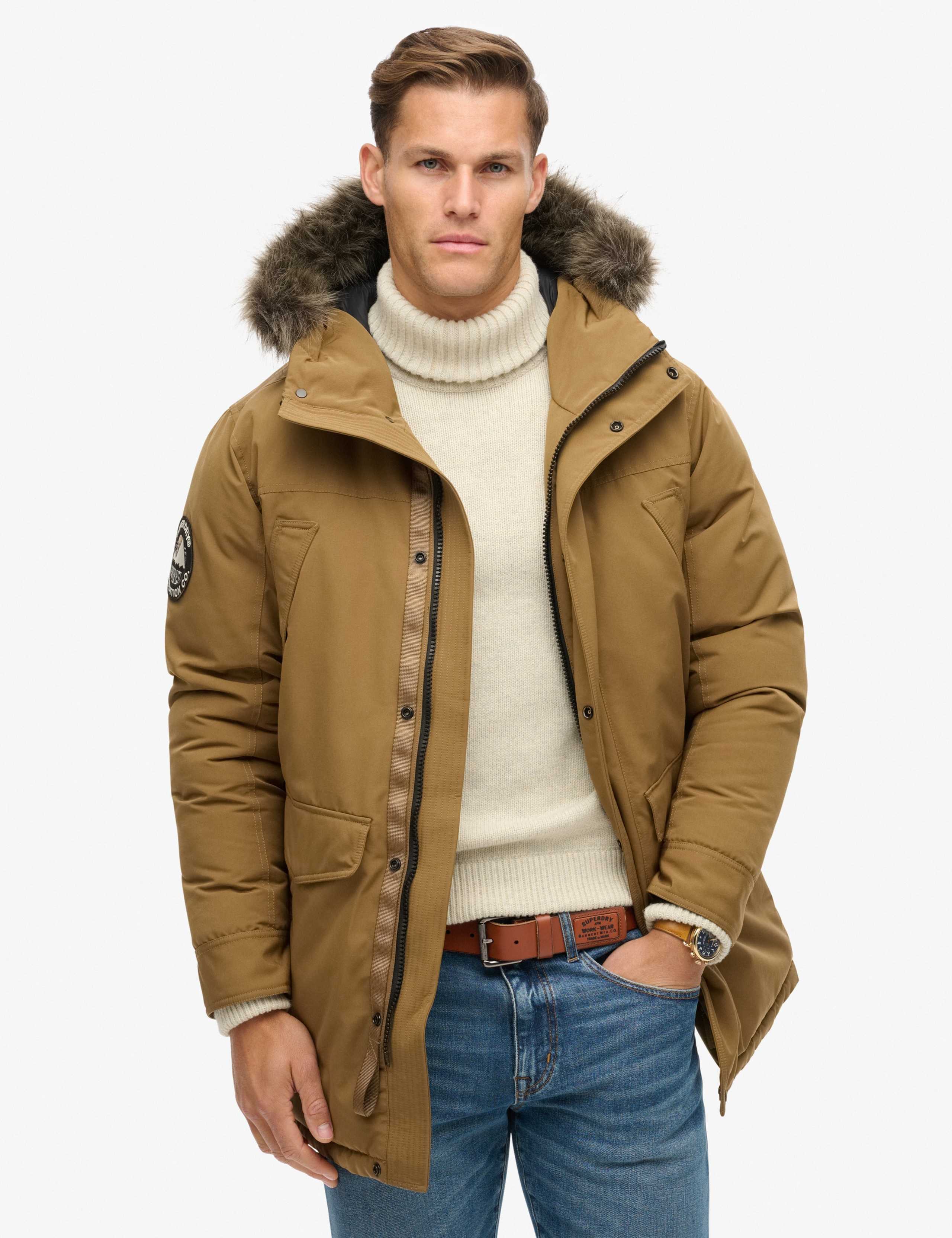 Padded Hooded Longline Faux Fur Trim Parka Jacket
