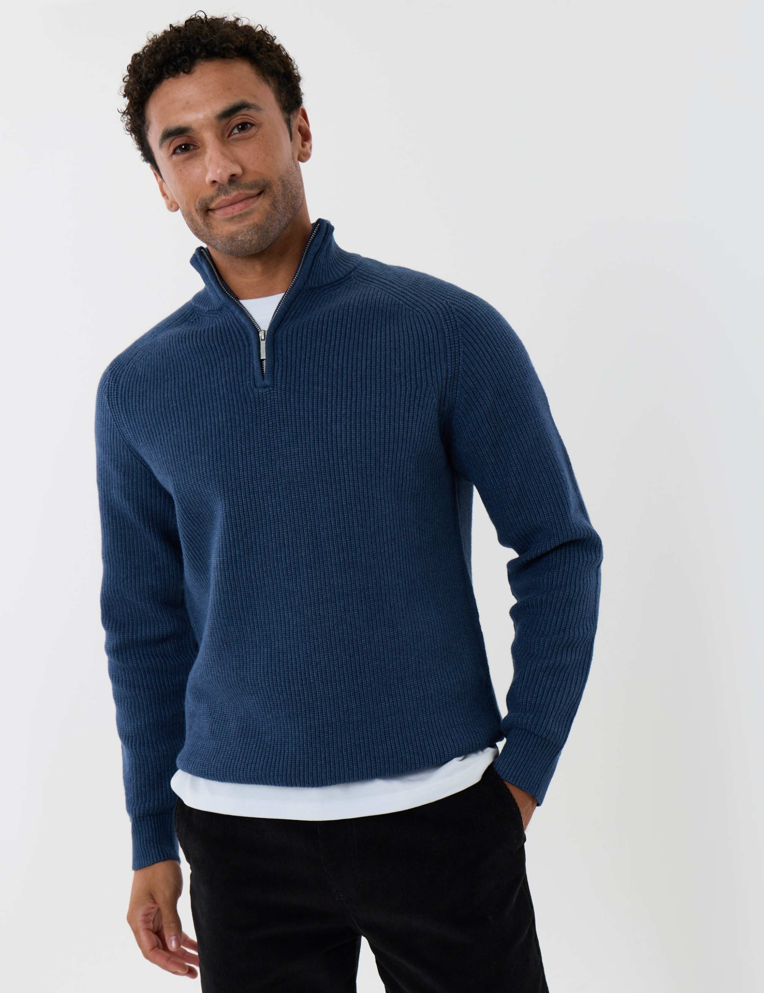 Ribbed Funnel Neck Half Zip Jumper