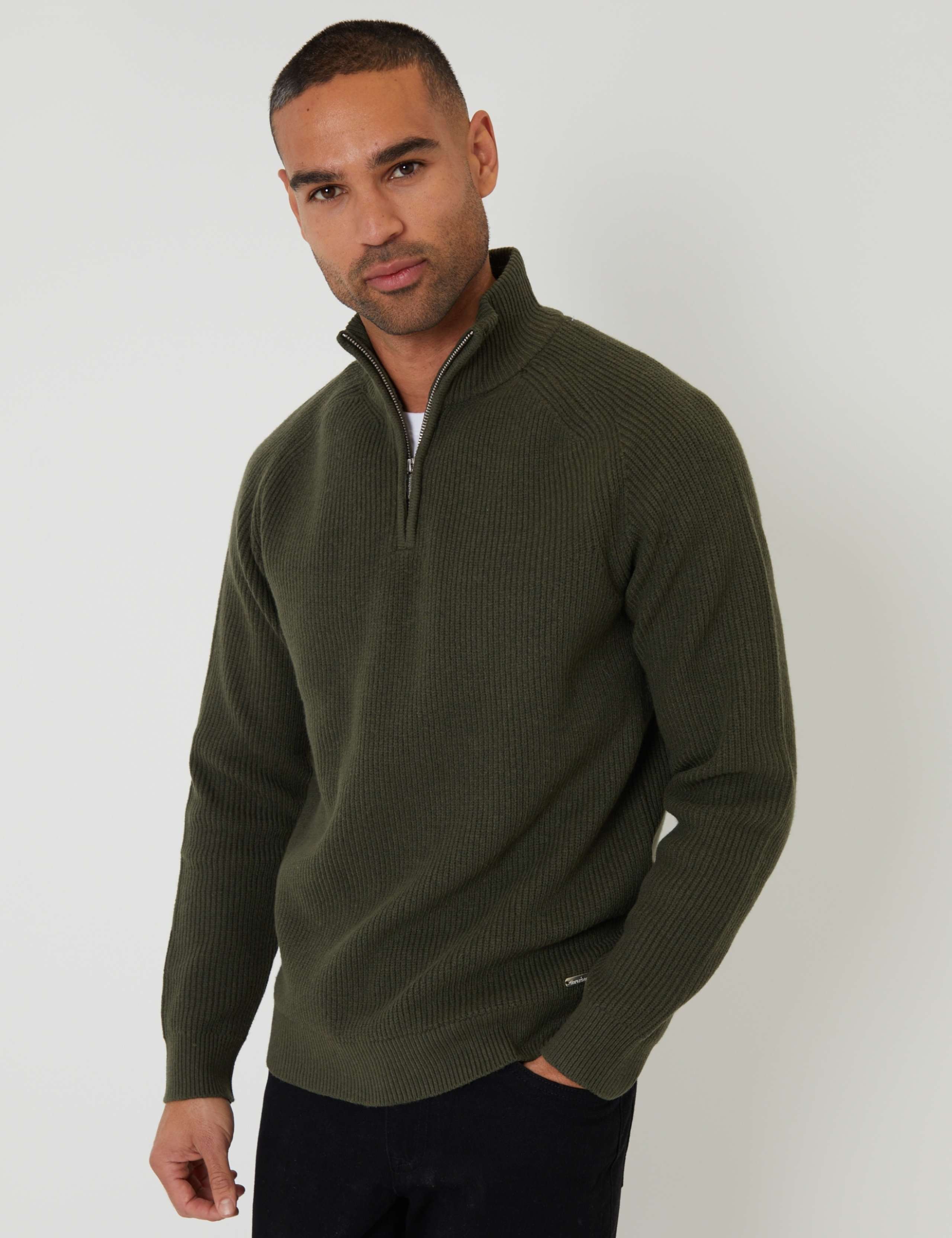 Ribbed Funnel Neck Half Zip Jumper