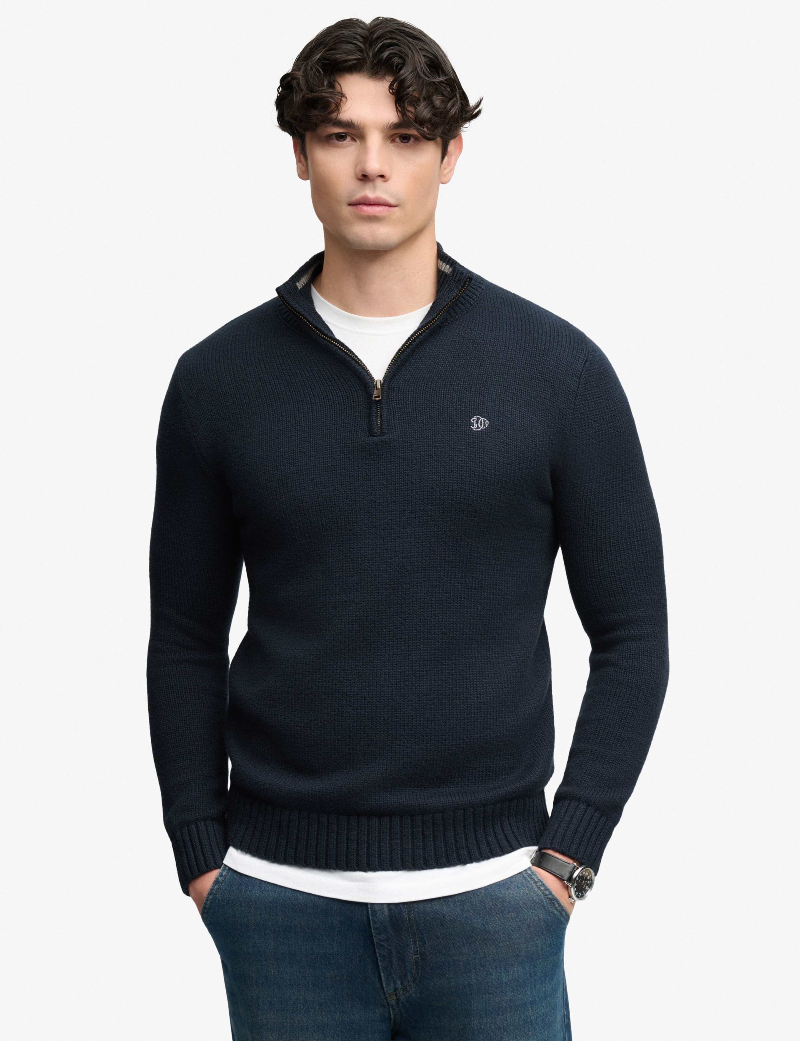 Cotton Rich Textured Half Zip Jumper