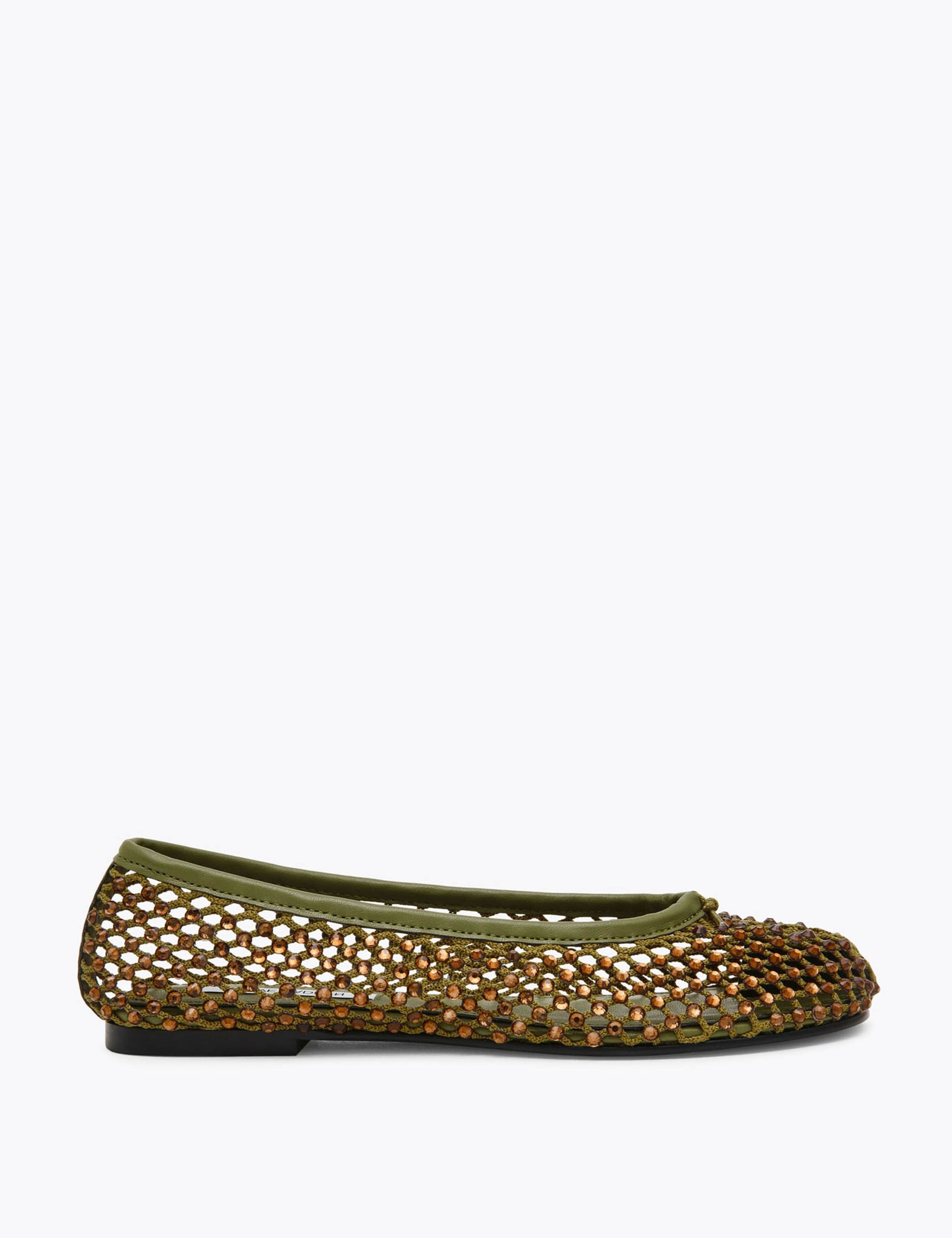 Rhinestone Mesh Round Toe Flat Pumps
