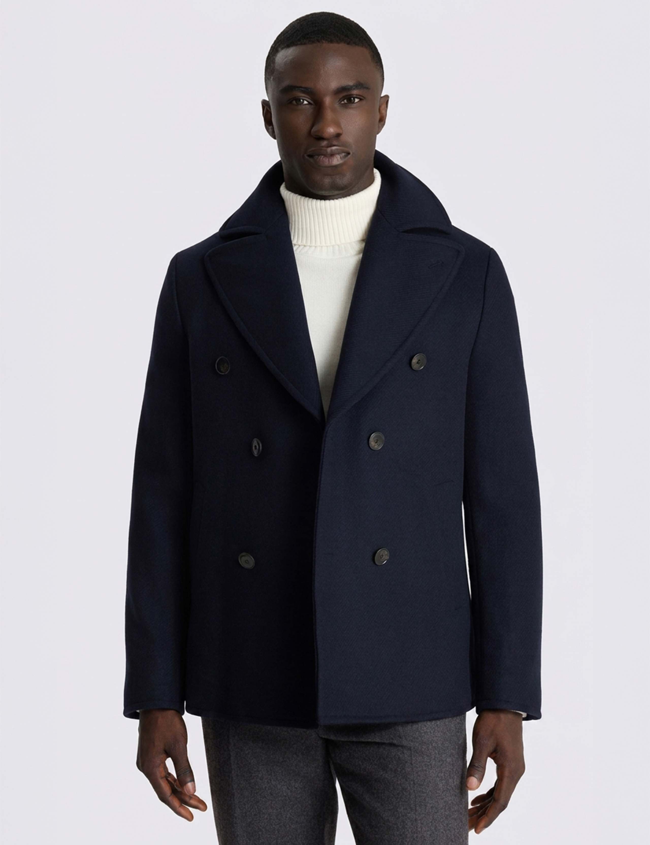 Wool Blend Twill Double Breasted Peacoat