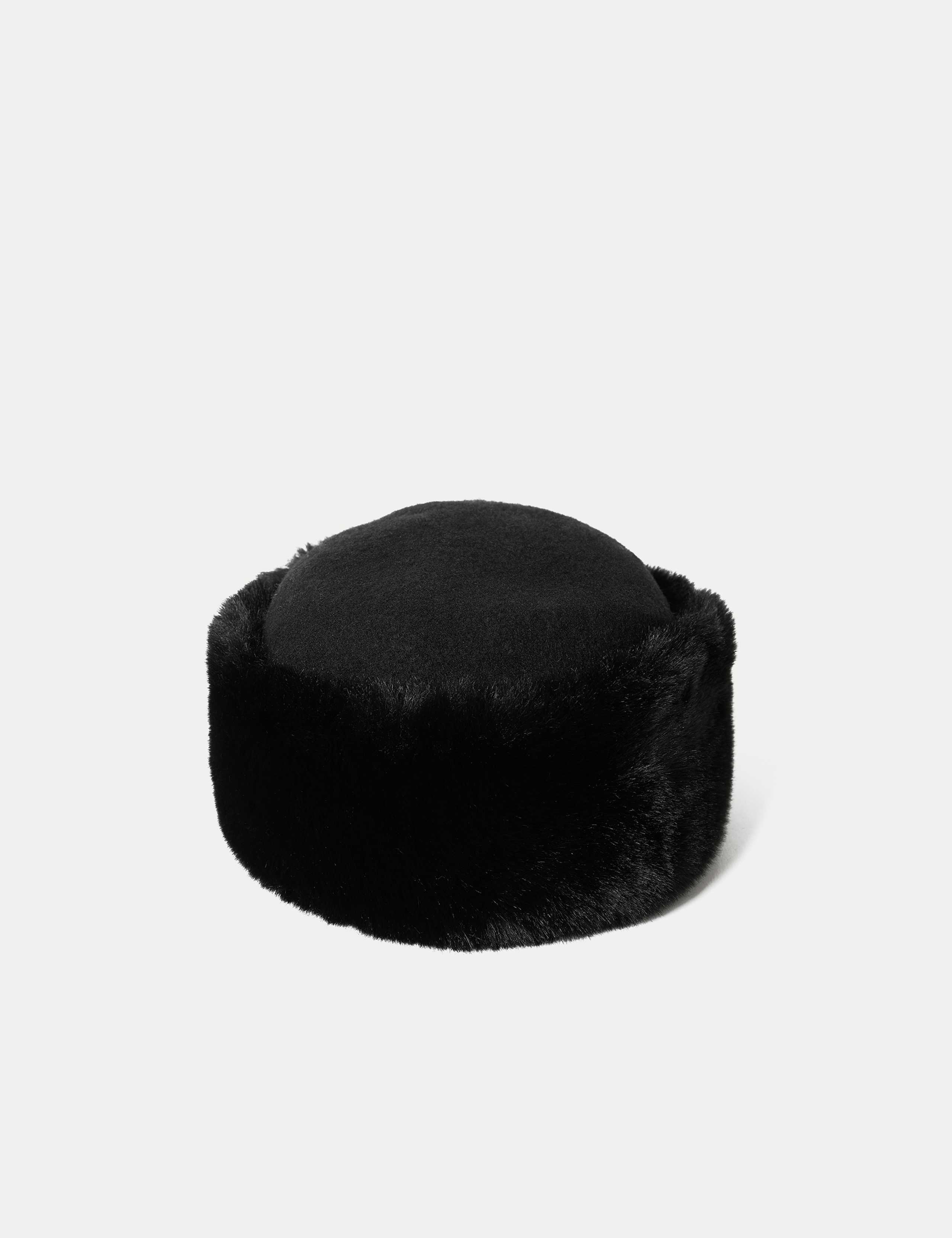 Wool Rich Textured Faux Fur Trim Pillbox Hat
