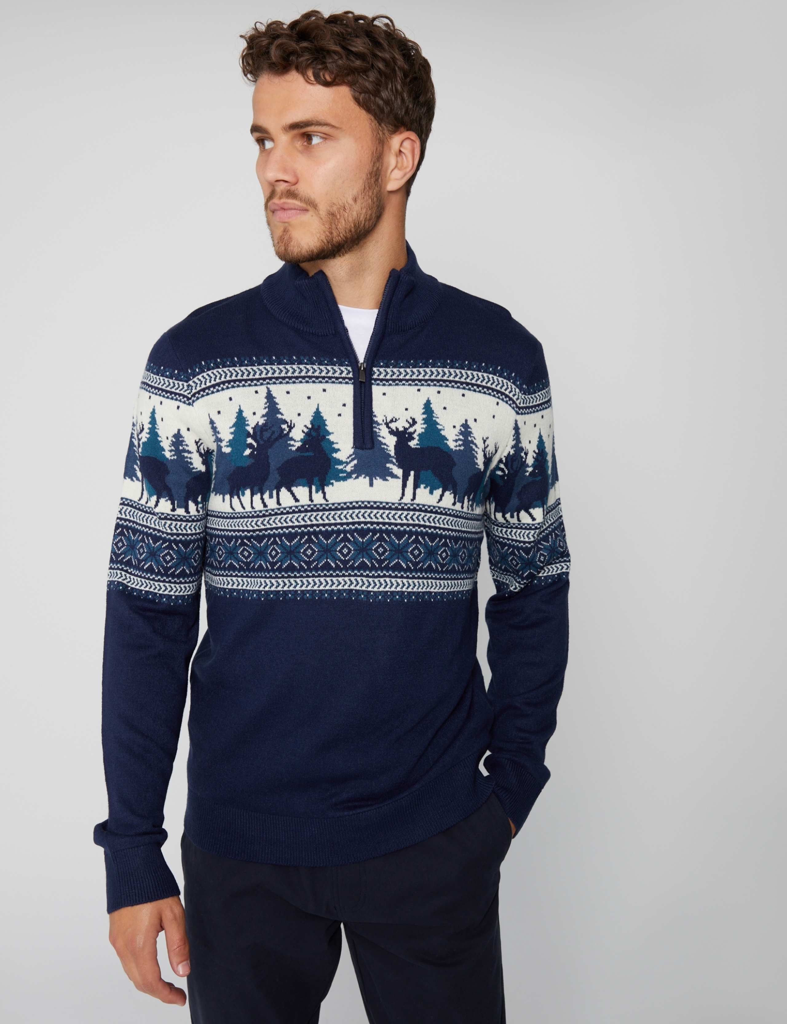 Funnel Neck Quarter Zip Christmas Jumper