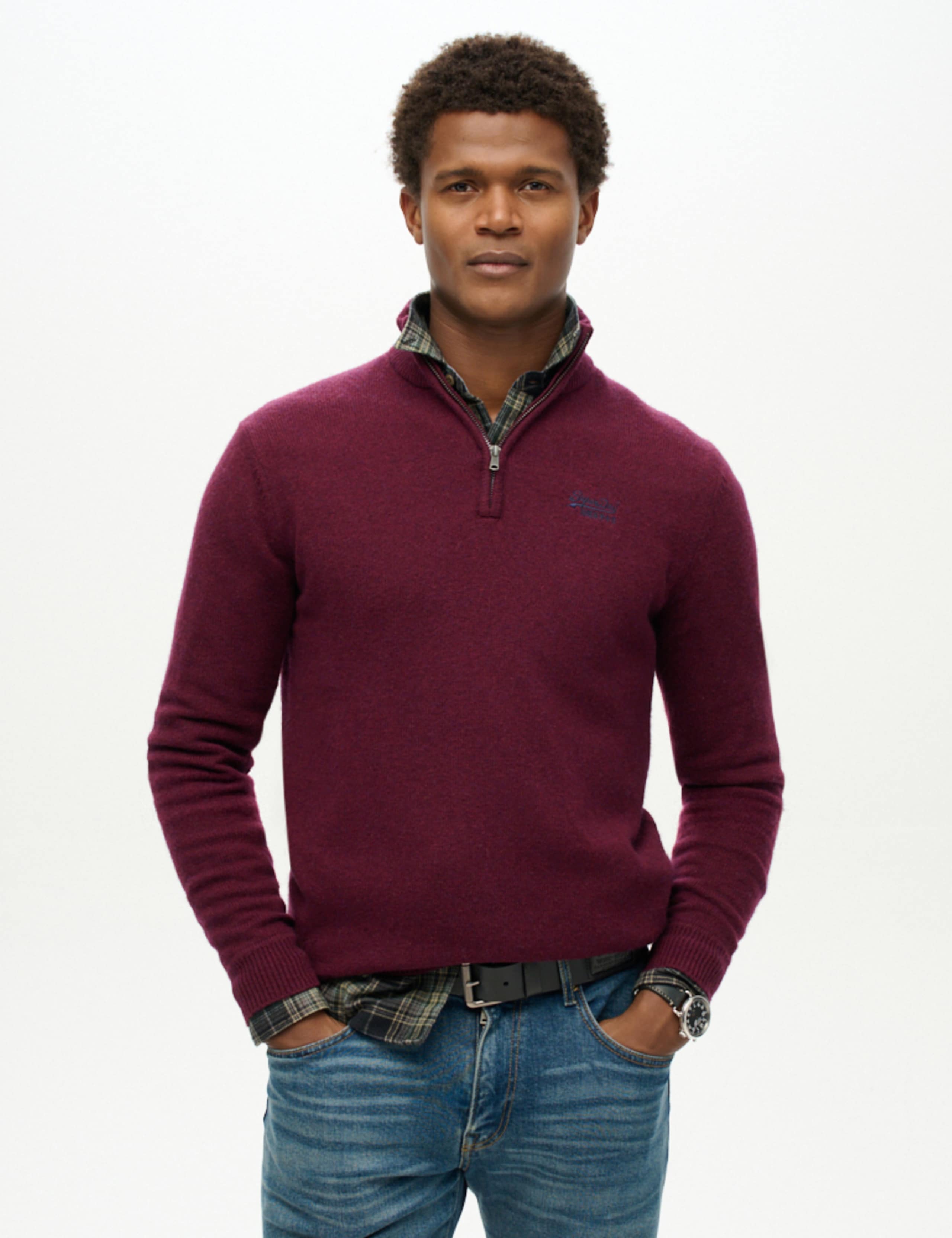 Wool Blend Cable V-Neck Half Zip Jumper
