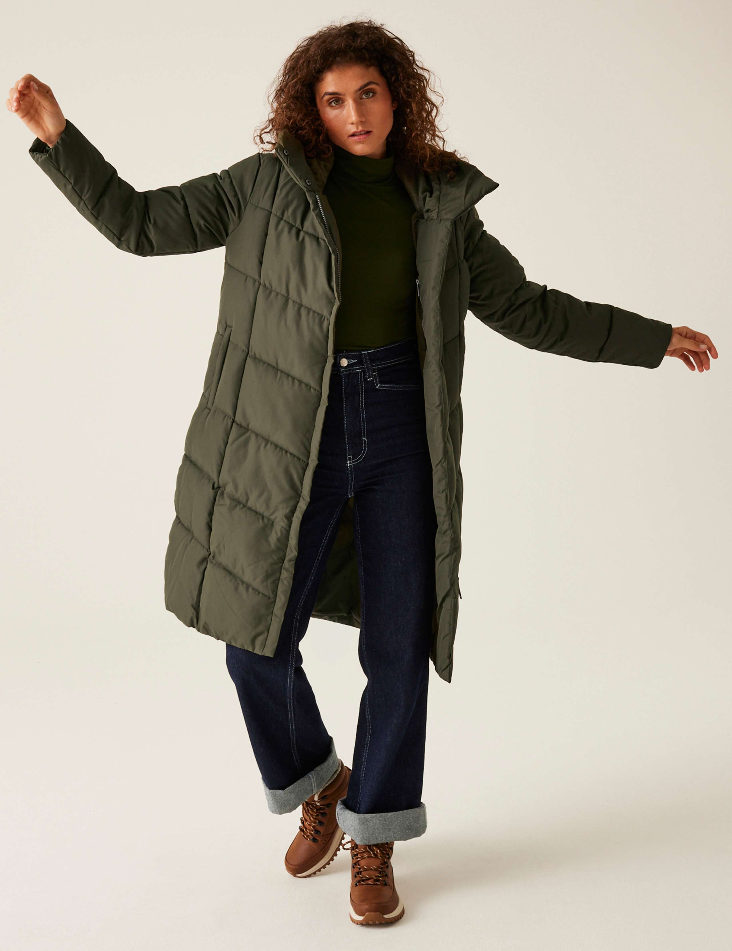 Nurie Hooded Quilted Padded Longline Coat