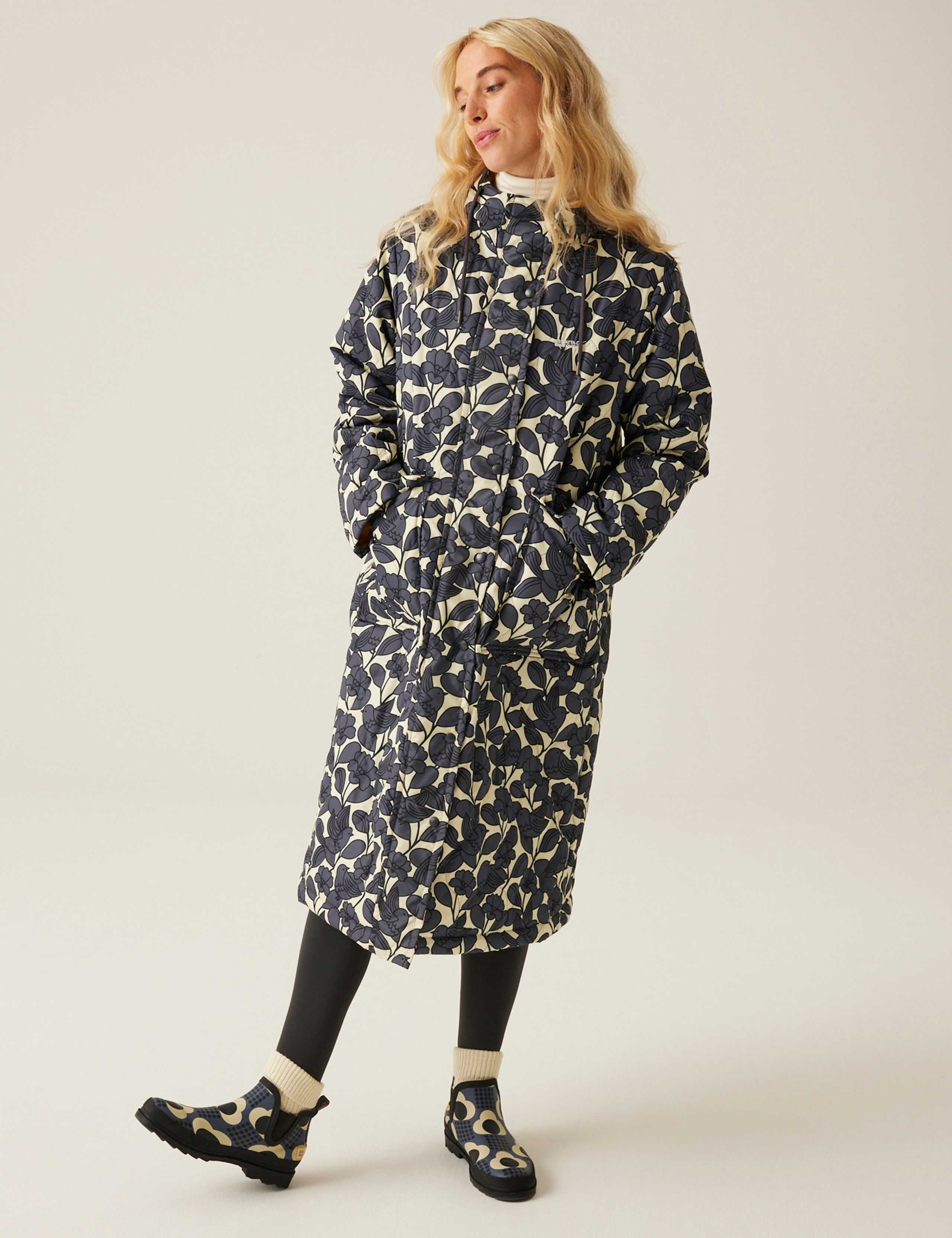Orla Kiely Quilted Hooded Longline Coat