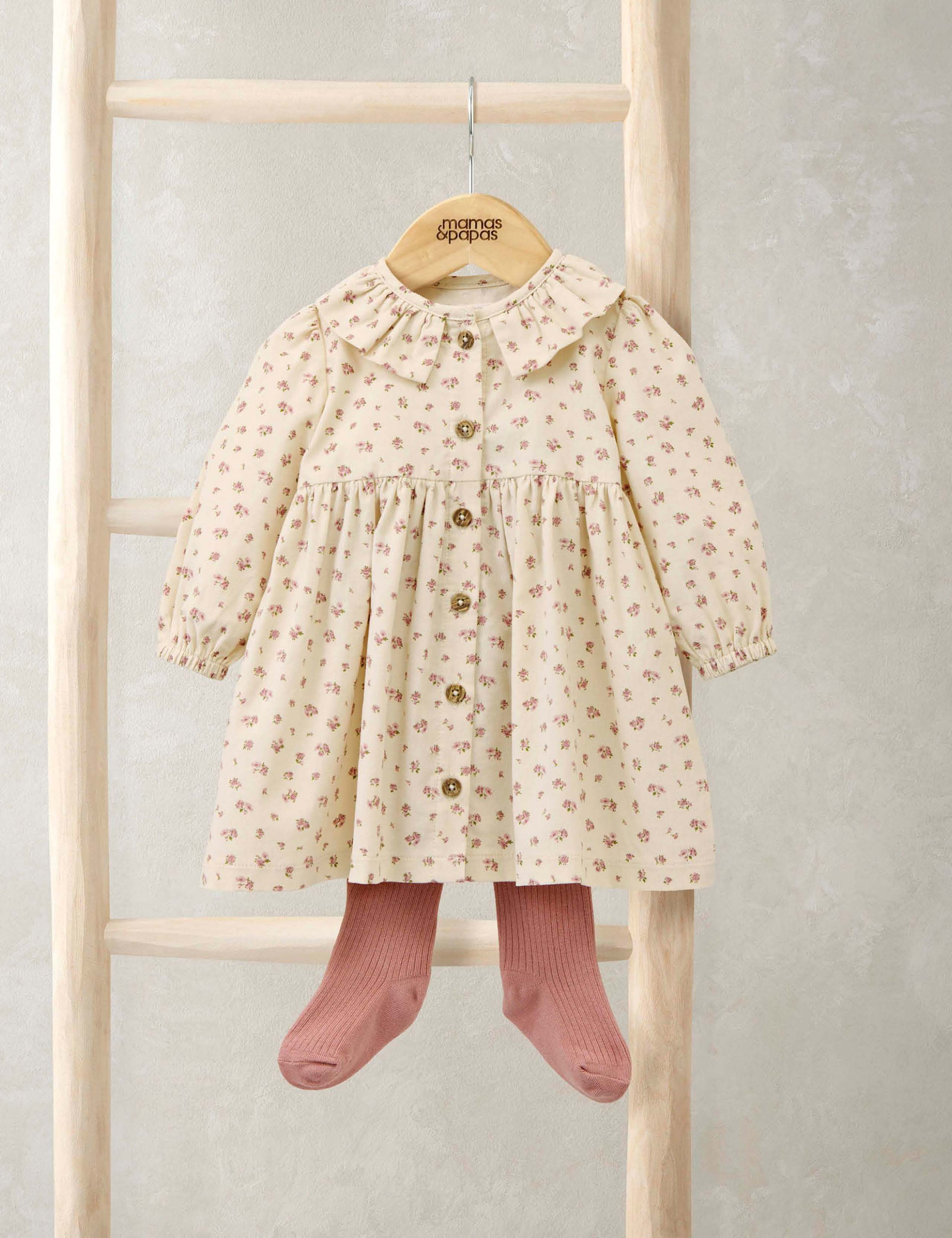2pc Cotton Rich Floral Dress with Tights (0-12 Mths)